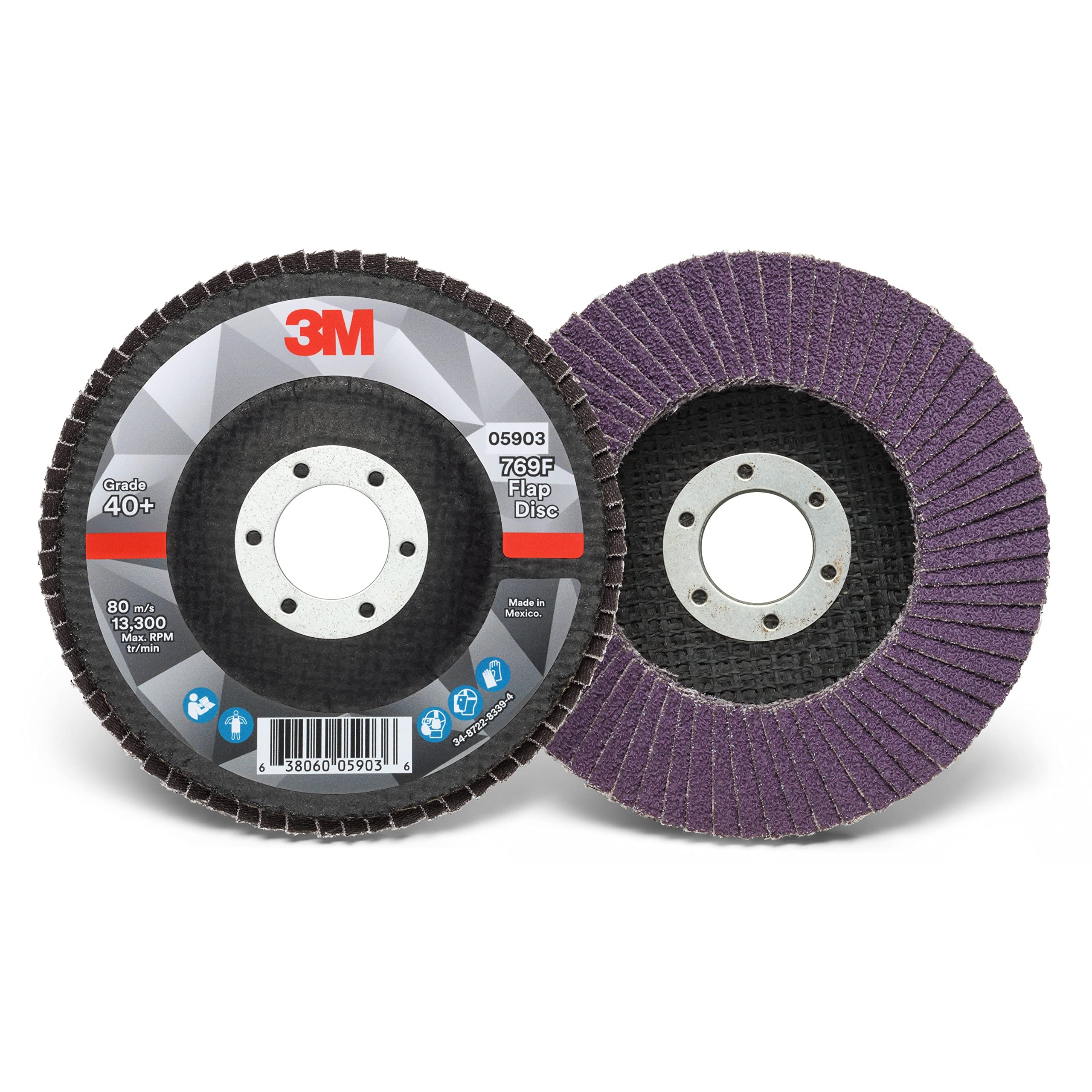 3M Flap Disc 769F, Type 27, 40+, 4-1/2 in x 7/8 in, High