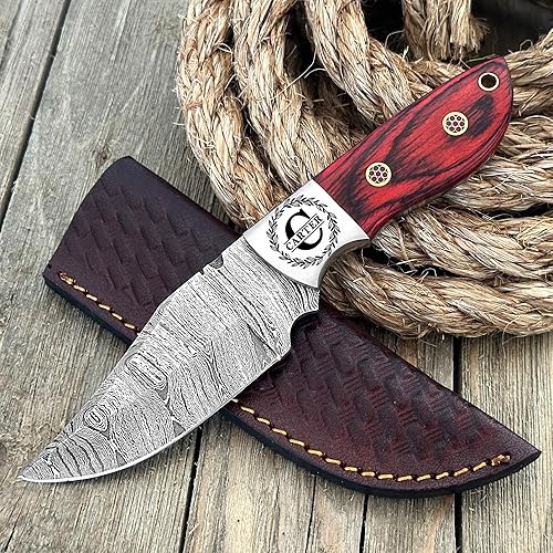 Miniatura 10 de WINTERFELL Cuchillo de regalo de hoja fija grabado con funda, cuchillos de regalo personalizados de acero de Damasco de 8 pulgadas para cazador,