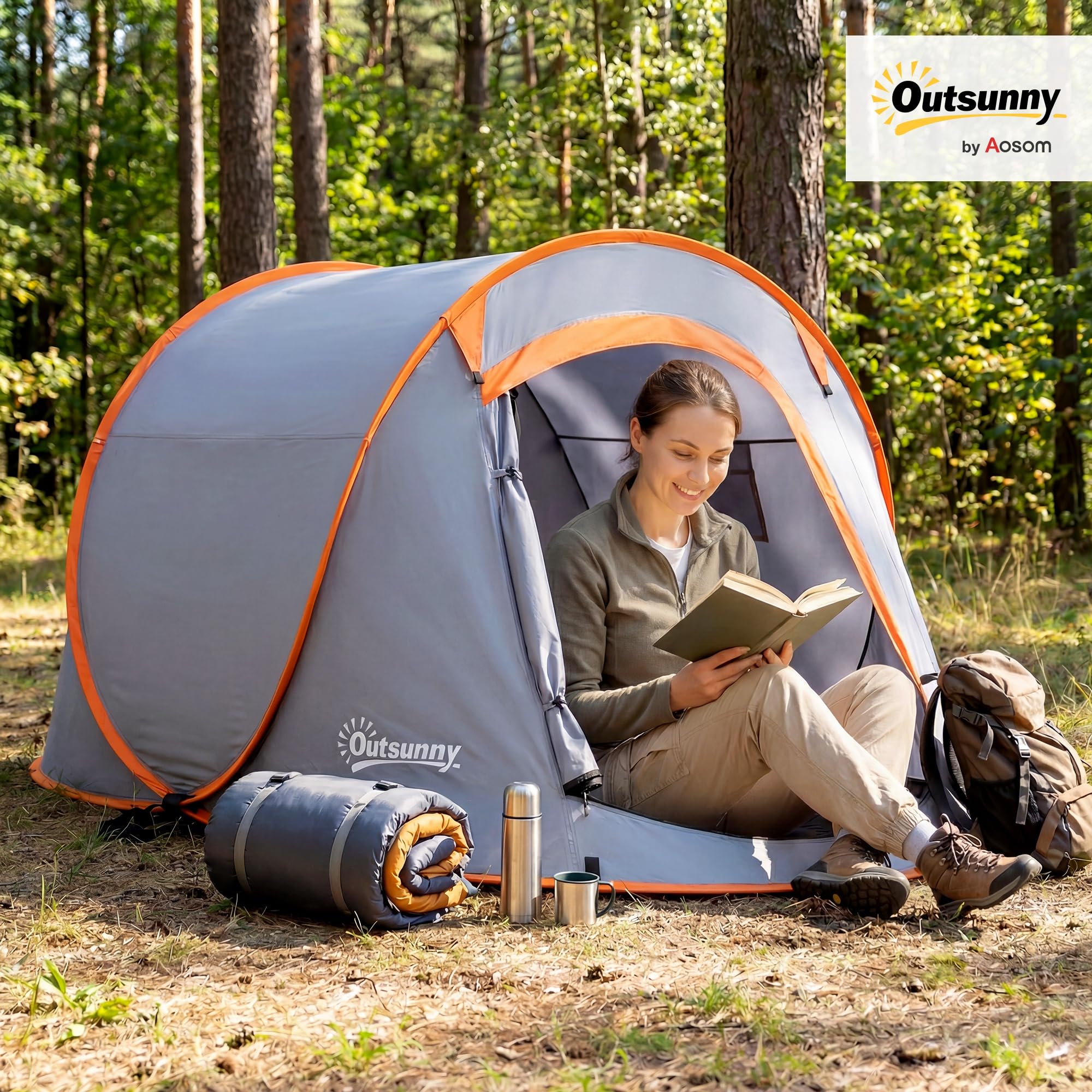 Outsunny Tenda da Campeggio Impermeabile 2-3 Posti Pop Up 245x148x105 cm
