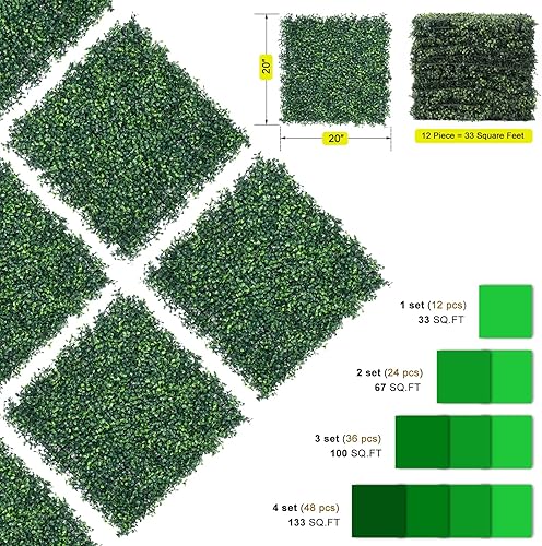 Miniatura 4 de ZENY 12 paneles de pared de césped, pantalla de pared de seto artificial de 20 x 20 pulgadas, 4 capas de pared de plantas, telón de fondo de césped