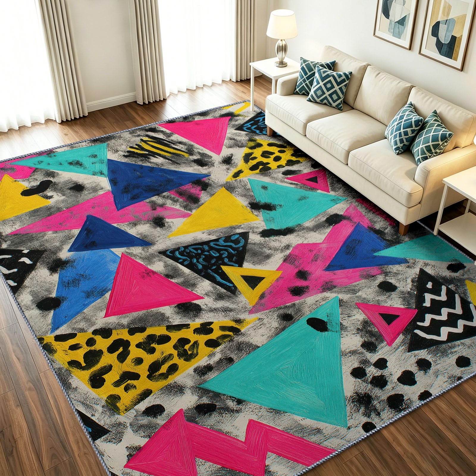 Tapis de salon anti-glisse et facile à laver pour cuisine et couloir à poils ras