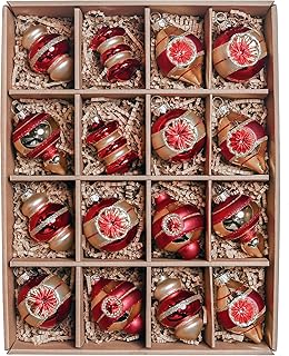 Valery Madelyn 16pcs Christmas Glass Baubles Pack, 7-9cm Luxury Red and Gold Christmas Balls Ornaments for Christmas Tree Decoration