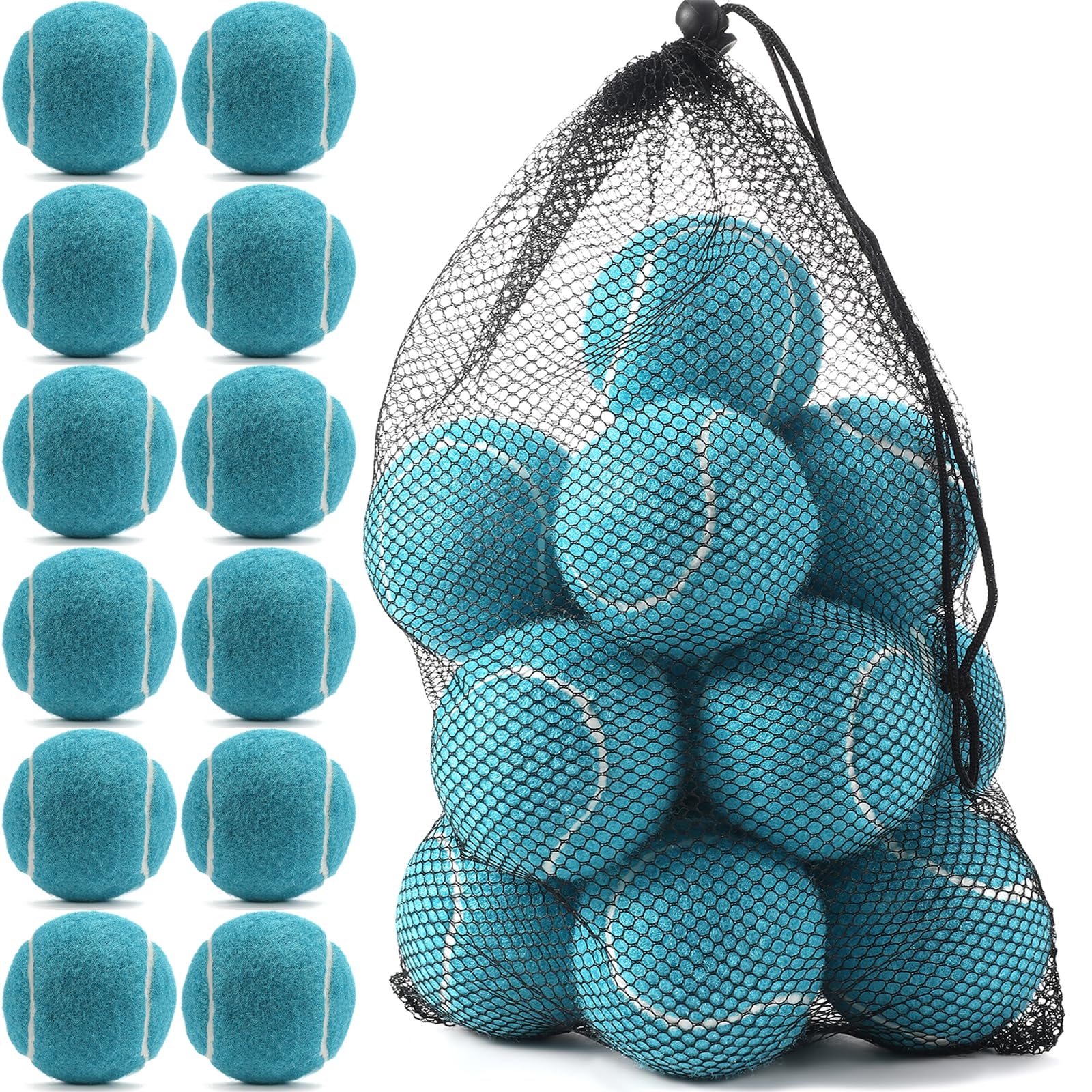 Bulk Tennis Balls for Beginner – 12 Pack High Elasticity Practice Tennis Balls with Mesh Bag, Suit for Pet Dog Training, Fetching