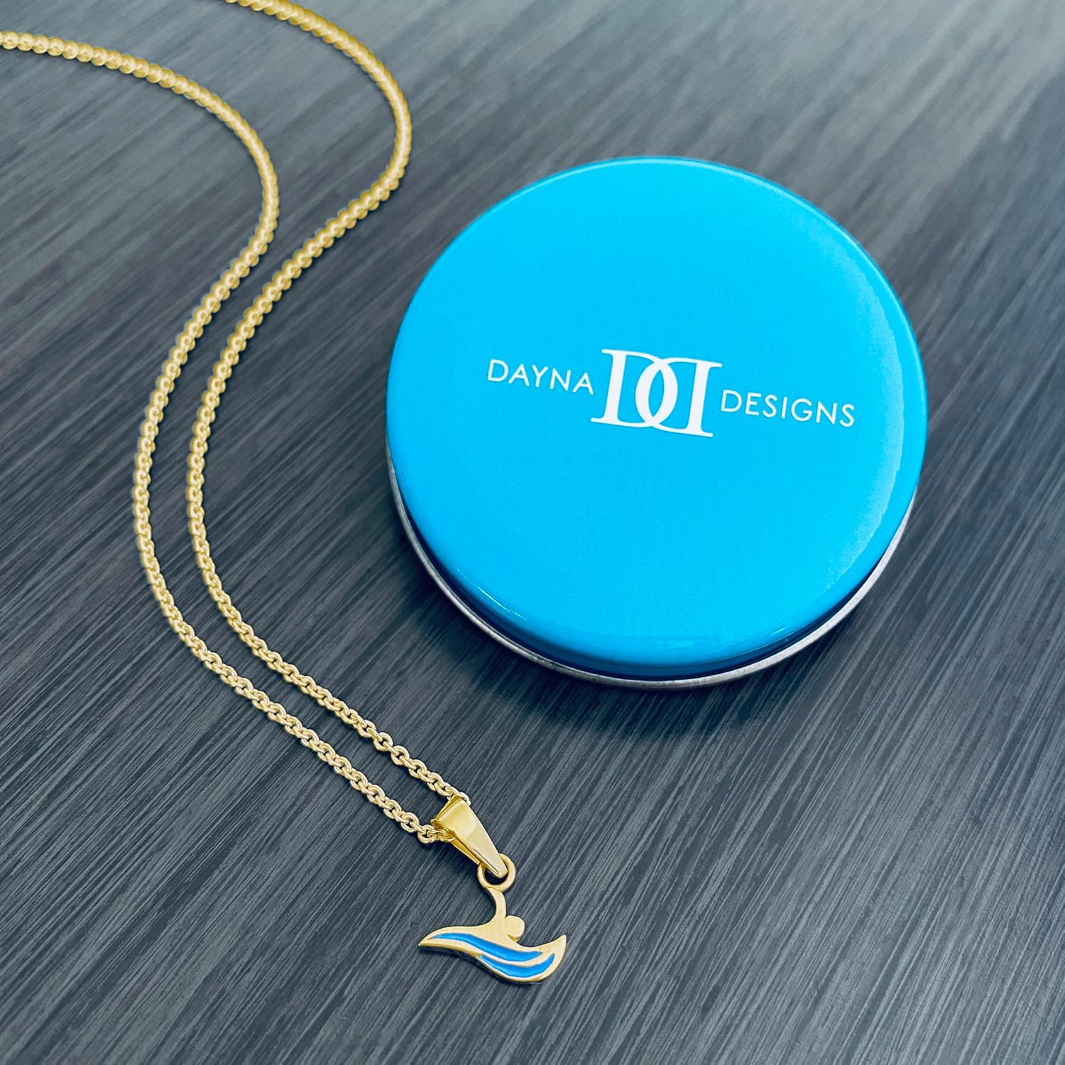 Dayna Designs Swimming Pendant Necklace - Gold Plated Enamel over 925 Solid Sterling Silver, 18 Inch Rope Chain, Hypoallergenic Jewelry Gifts for Women Athletes, Team Charm, Mini Triathlon Charm