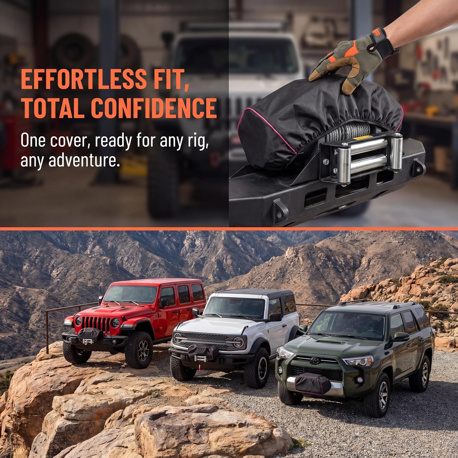 Heavy Duty 600D Oxford Winch Cover, Waterproof Dustproof UV & Tear Resistant Weatherproof Protective Cover, Universal Fit 8500-17500 lbs Electric Winch, 22"x9.5"x7.5" for Indoor Outdoor Use