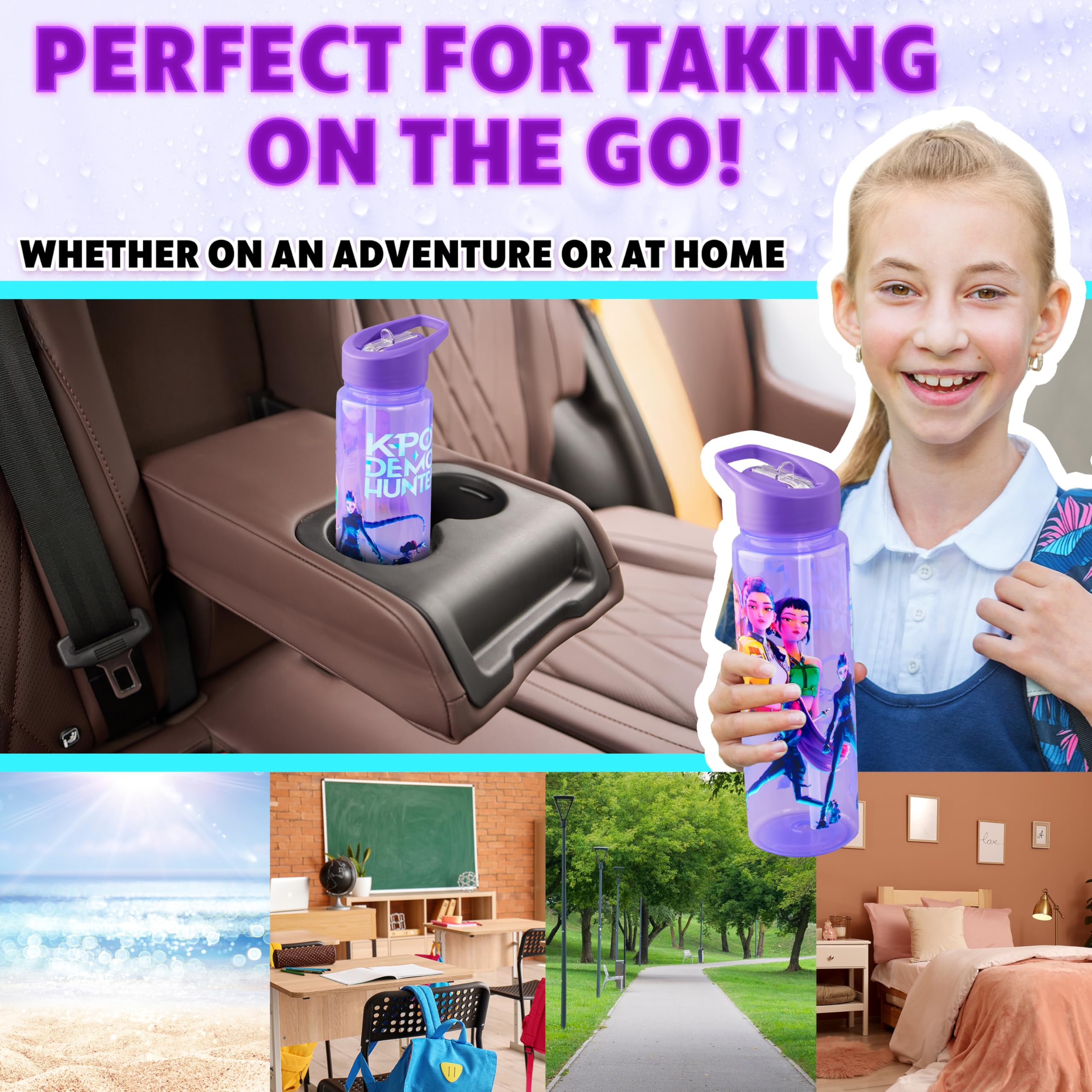 KPop Demon Hunters Officially Licensed Huntrix Water Bottle for Girls, 25oz Leak Proof with Straw Lid, Gifts for Girls - 4