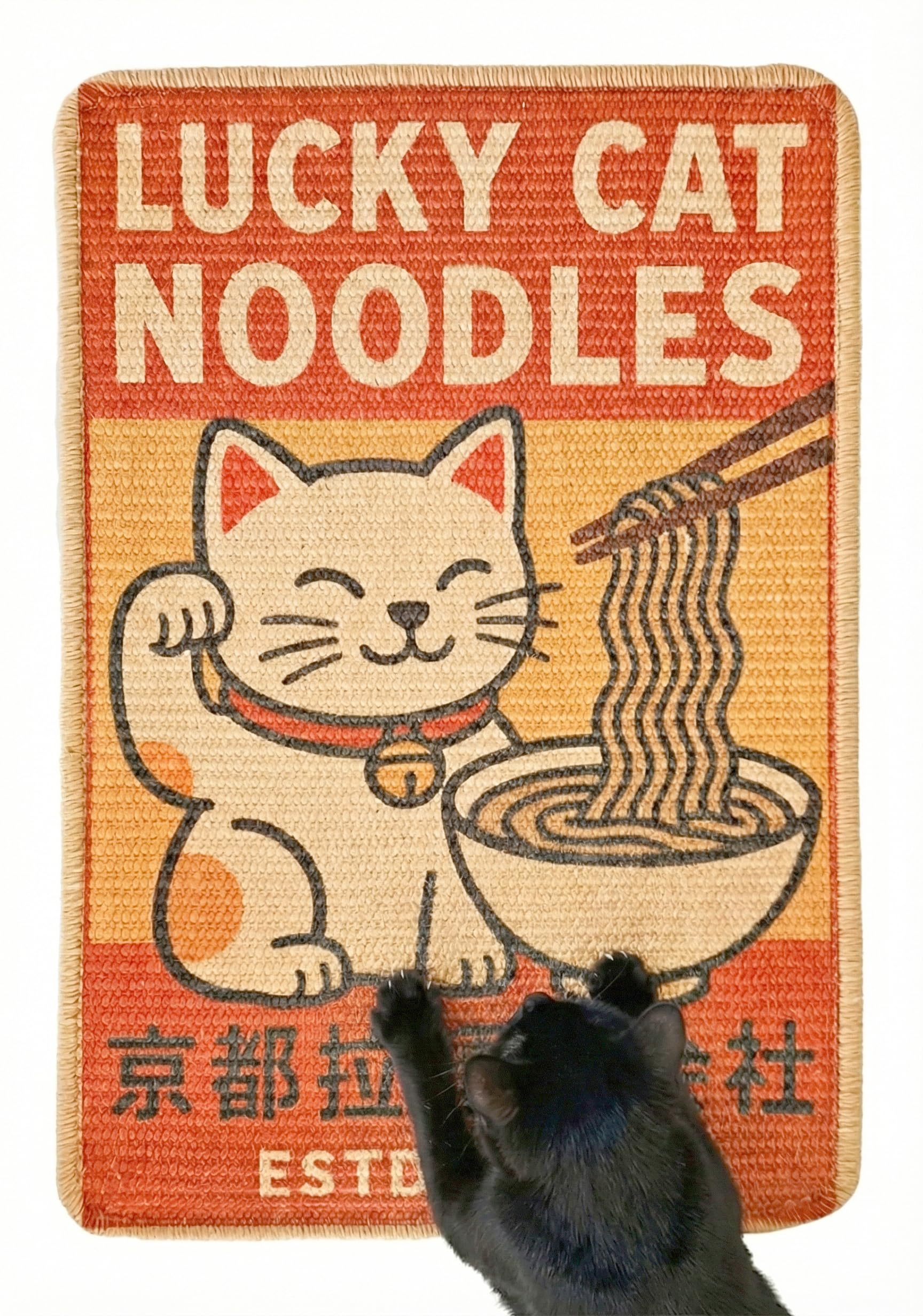 Cat Scratching Mat - Sisal Scratcher for Wall, Floor or Sofa - 60x40cm Scratch Board - Anti-Slip, Easy to Mount, Shedding-Resistant - Aesthetic Design - Indoor - Classic Art (Noodle Cat)