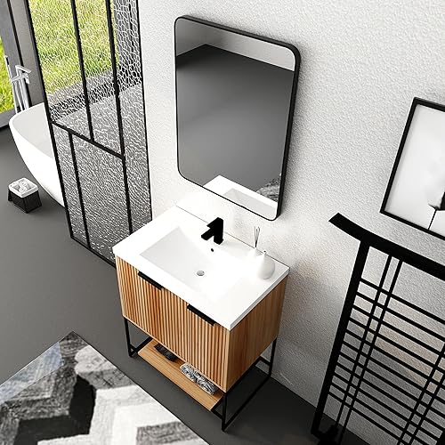 Miniatura 6 de HomSof Tocador de baño independiente con lavabo de resina 30 pulgadas arce
