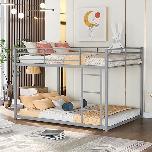 Miniatura 12 de SOFTSEA Litera baja de metal individual sobre cama individual para niños, soporte de listones de metal (individual sobre individual, negro) Negro