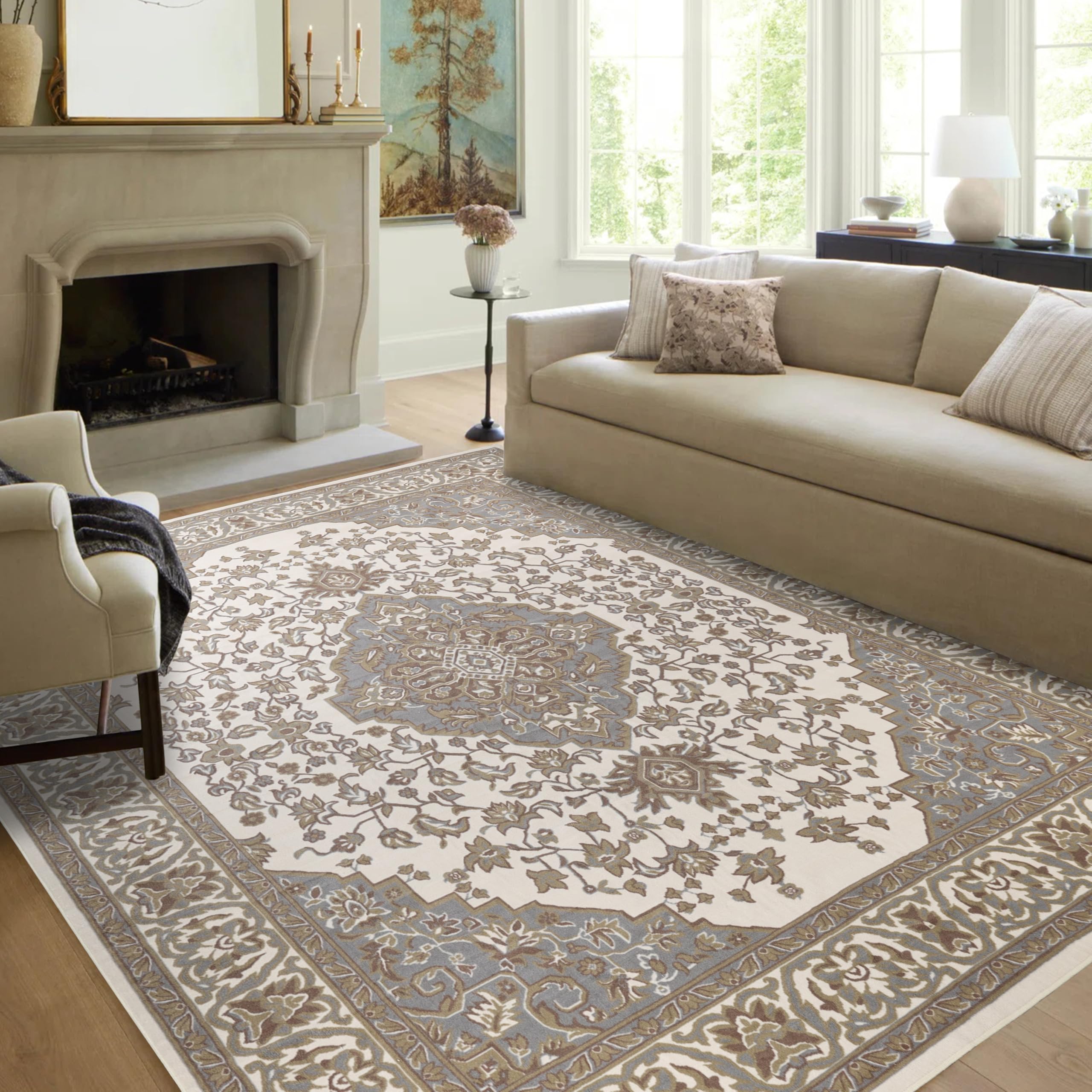 Tapis en peluche vert Glendale 3x4,2m pour grand salon