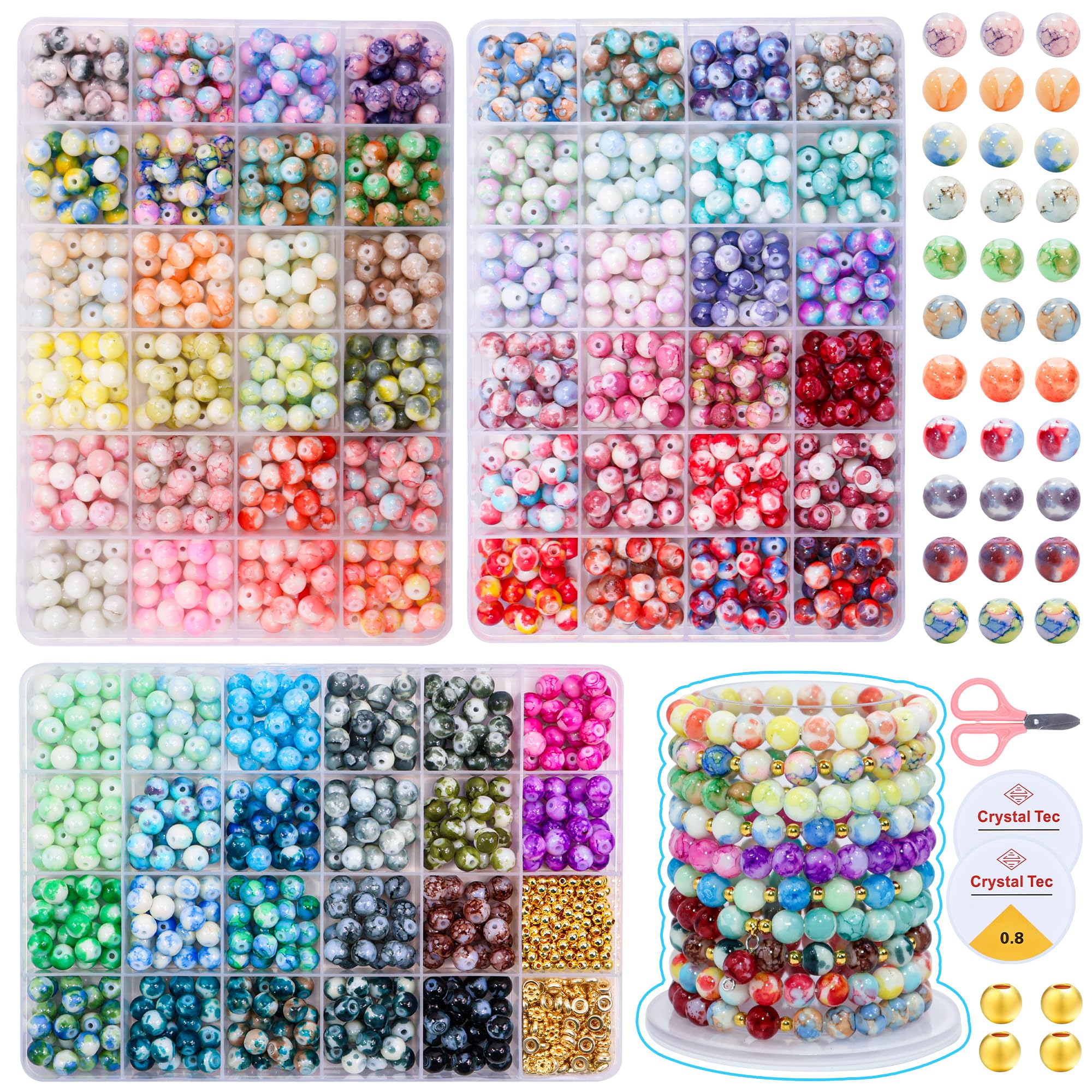 YJWZ 8mm Glass Beads for Bracelet Making,1560pcs Monet Beads Set
