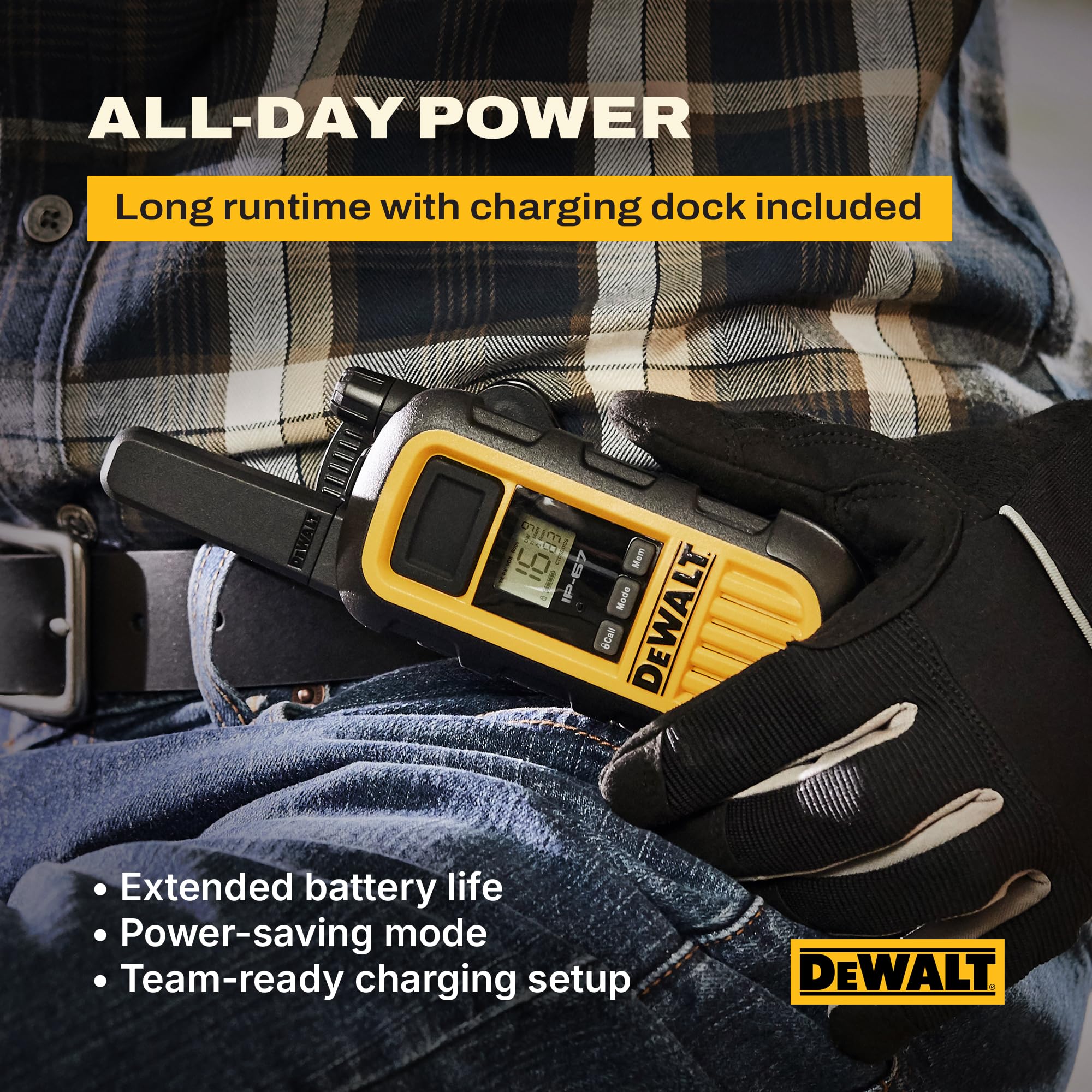 DeWALT Long Range Walkie Talkies for Adults - Professional Rechargeable Walkie Talkies with Charging Dock, VOX Licence-Free Handheld Two Way Radios for Work, Construction & Warehouse Teams. 6 Pack — view 7