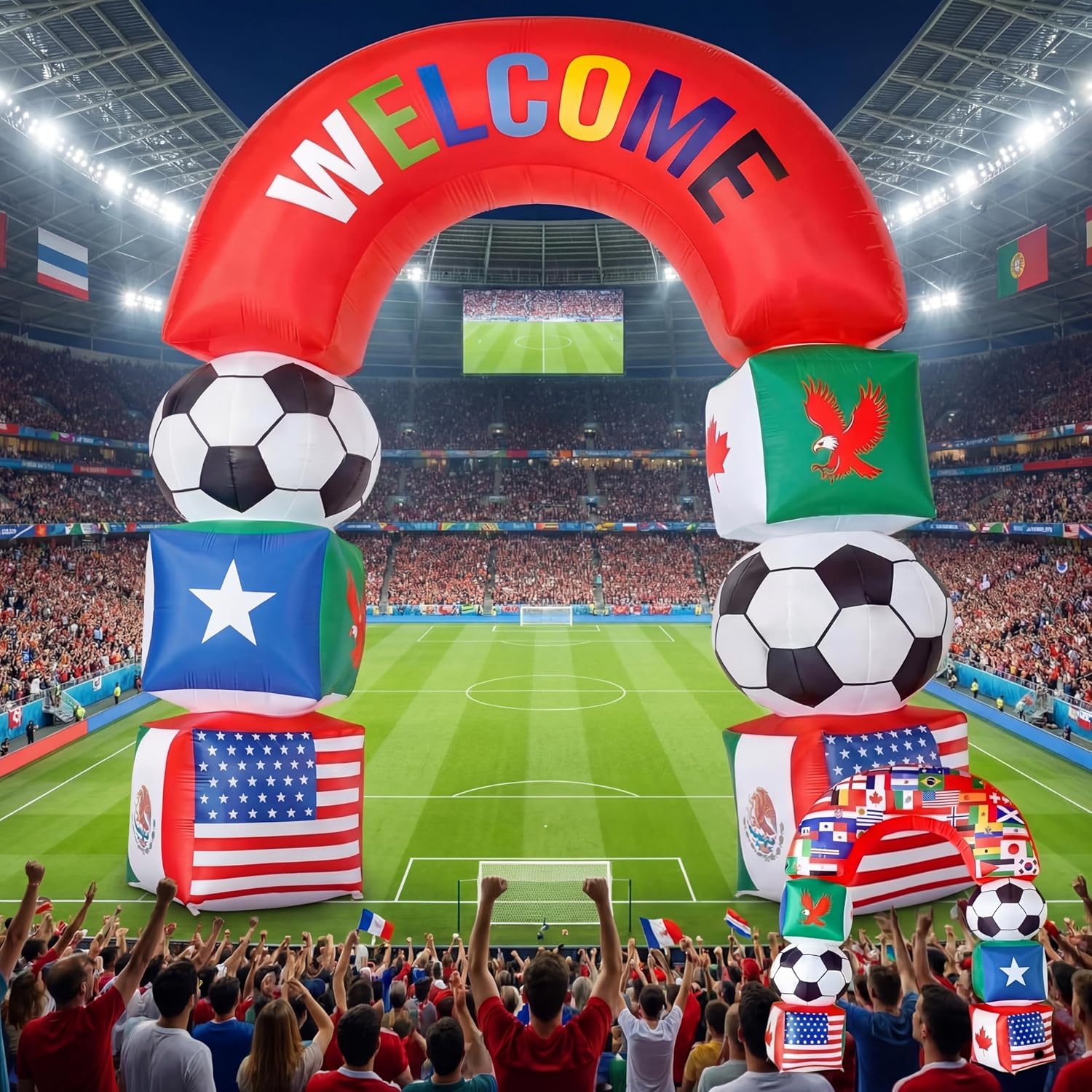 Leyndo 10 ft Giant International Flag Inflatable Archway Decorations 2026 World Soccer Blow up Decorations with Country Flag, LED Lighted 2026 Soccer Inflatables for Yard Garden Lawn Outdoor