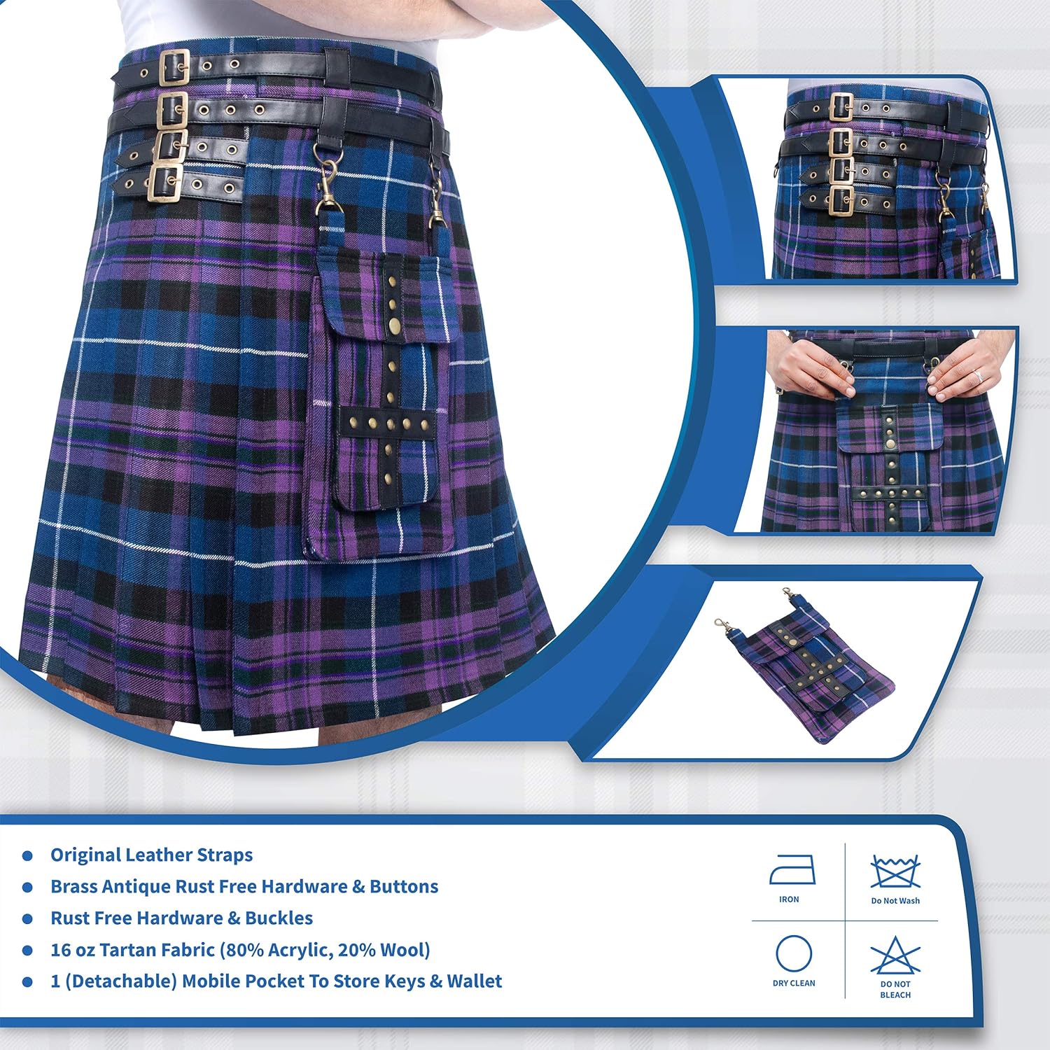 DSS KILTS- Adjustable 16 oz Tartan Utility Kilts for Men with Front Detachable Pocket - Image 3