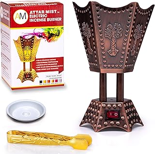 AM Bakhoor Electric Incense Burner - Oud Frankincense Resin Burner 6.5 Inches Tall (Hexagon) (Copper)
