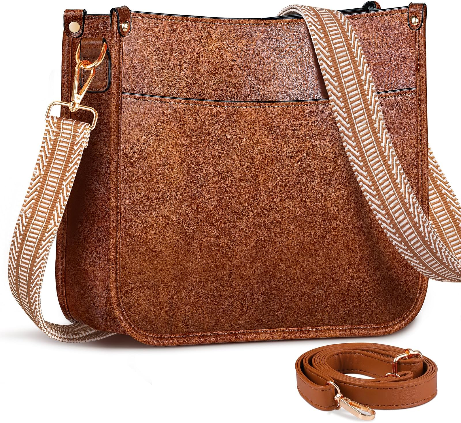 Cross Body Bag for Women, Women's Cross-Body Bags with 2 Colored Adjustable Straps, Multiple Pockets, Vegan Leather Large Shoulder Bag with Zipper Closure
