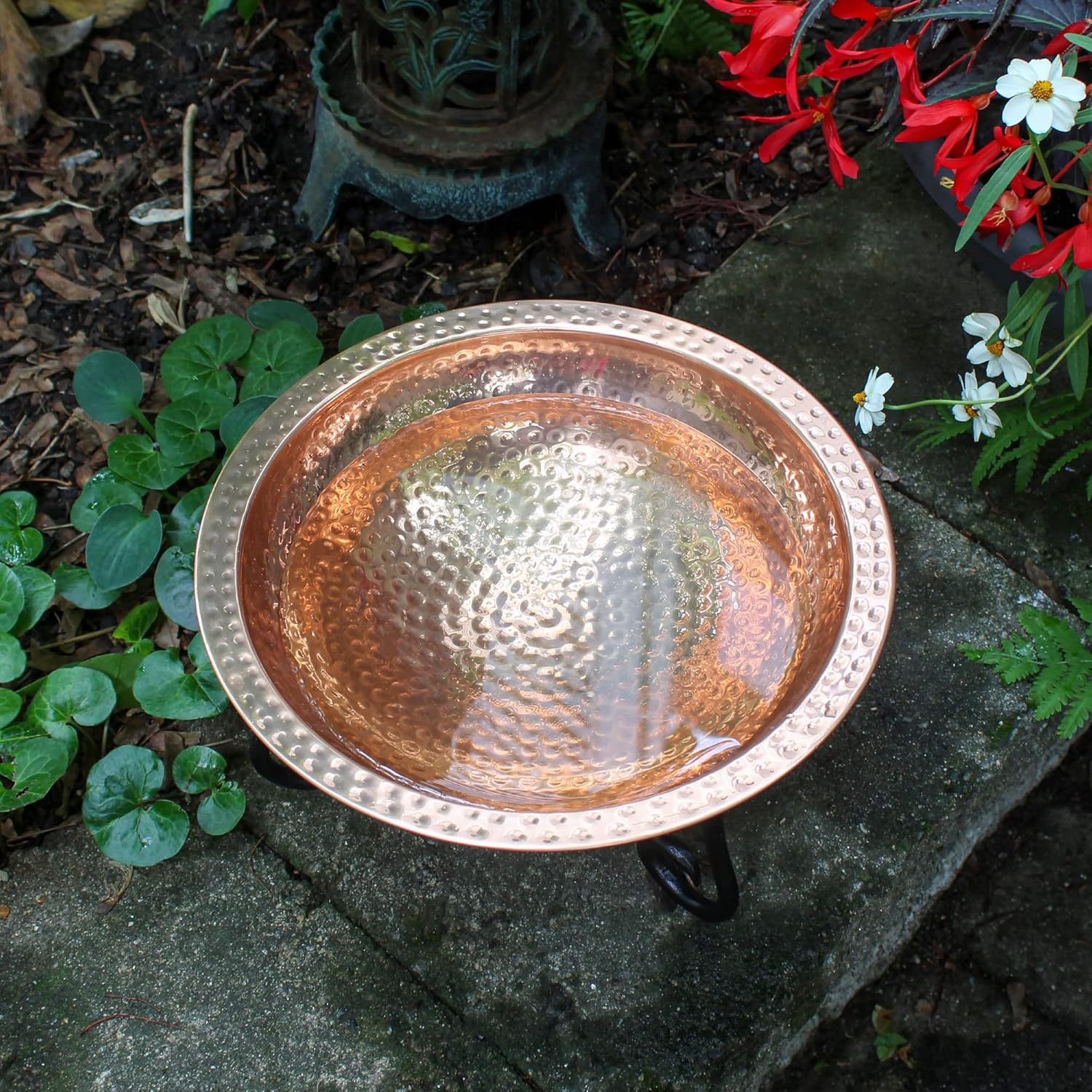 Achla Designs 201-7015 Hammered Short Stand Birdbath, Polished Copper Plated