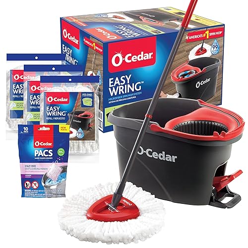 O-Cedar System Easy Wring Spin Mop & Bucket with 3 Extra Refills with Lavender Pac (Variety Pack) - EasyWring + 3 Refills W/Lavender PACS