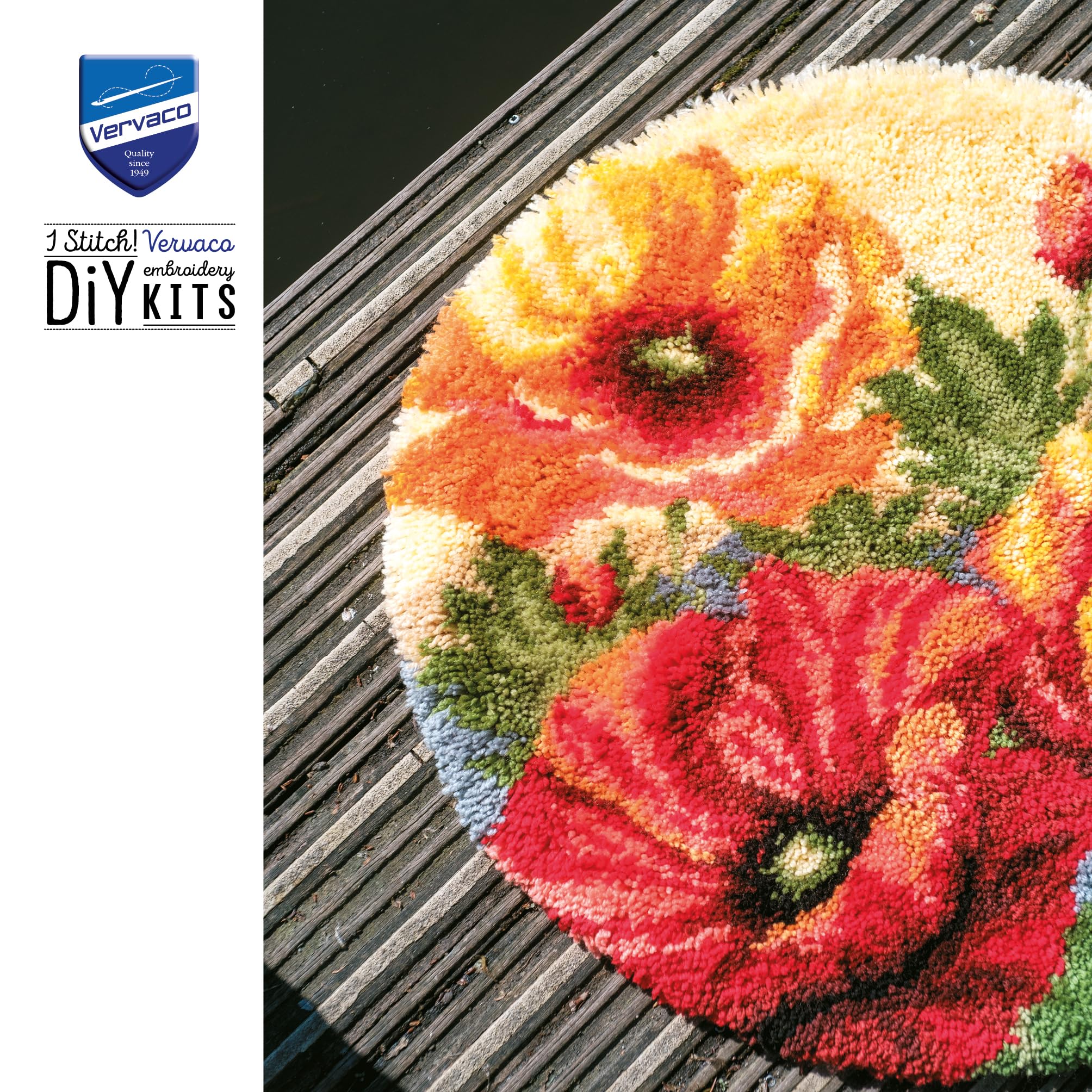 VERVACO Knüpfteppich Set DIY Handarbeit Knüpfset für Anfänger MOHNBLUMENFORM Teppich zum Selber Knüpfen Basteln Erwachsene Kreativ Set 67 x 67 cm Latch Hook Knüpfhaken Haus Dekoration