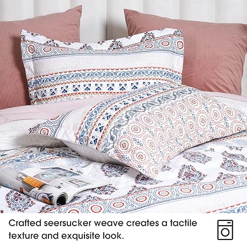 Miniatura 9 de David's Home Juego de funda de edredón tamaño King, juego de funda de edredón floral bohemio de sirsaca con fundas de almohada, juego de funda de