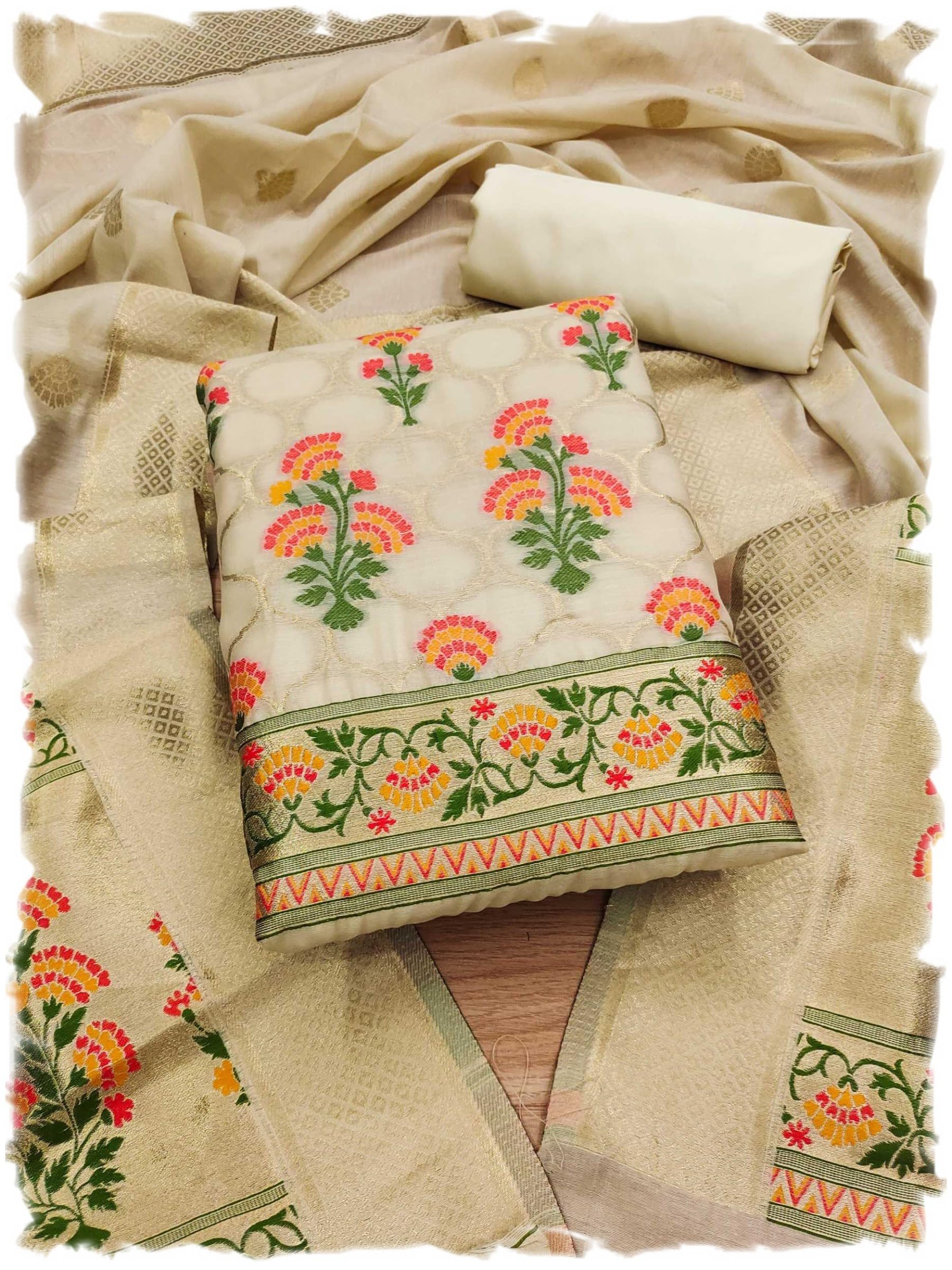 Pandadi Women's Cotton Jacquard Unstitched Salwar Suit Dress Material