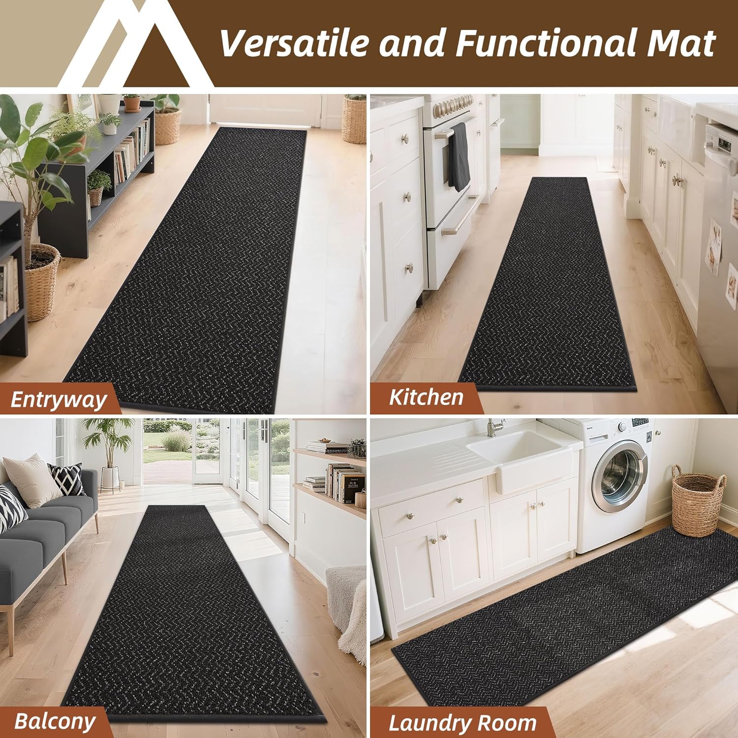 COSY HOMEER Hallway Runner Rug 2'x8' Non Slip Washable Entryway Runner Rugs Absorbent Stain Resistant Carpet Rug Runners for Hallways,Entrance and Laundry Room,Black