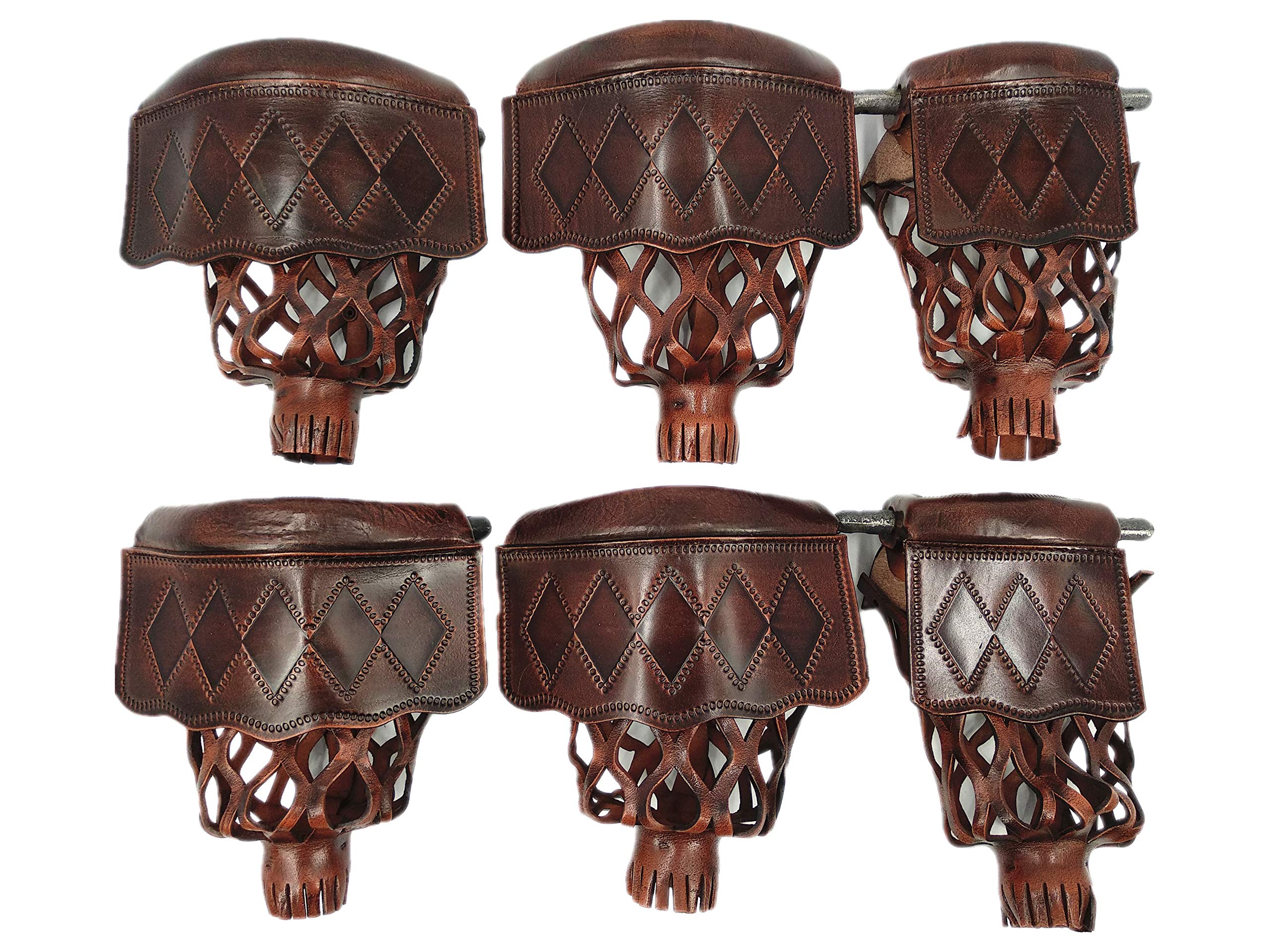 Pool Table Pockets Leather Pockets Made of Genuine Cowhide, Diamond Pattern Shield, Walnut Color, Set of 6