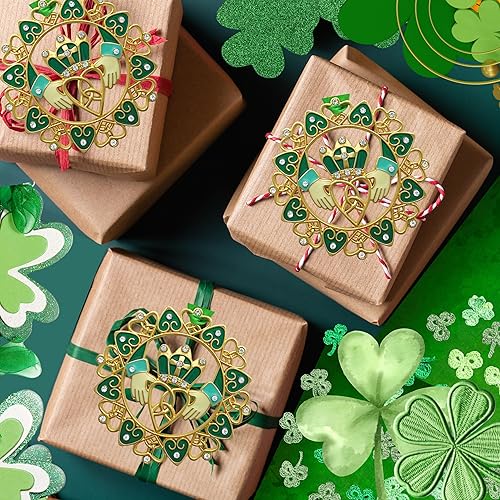 Miniatura 5 de Adorno de Navidad irlandés, juego de 3, diseños de Claddagh dorados con joyas y esmalte, caja de regalo con poema irlandés, bolsa de