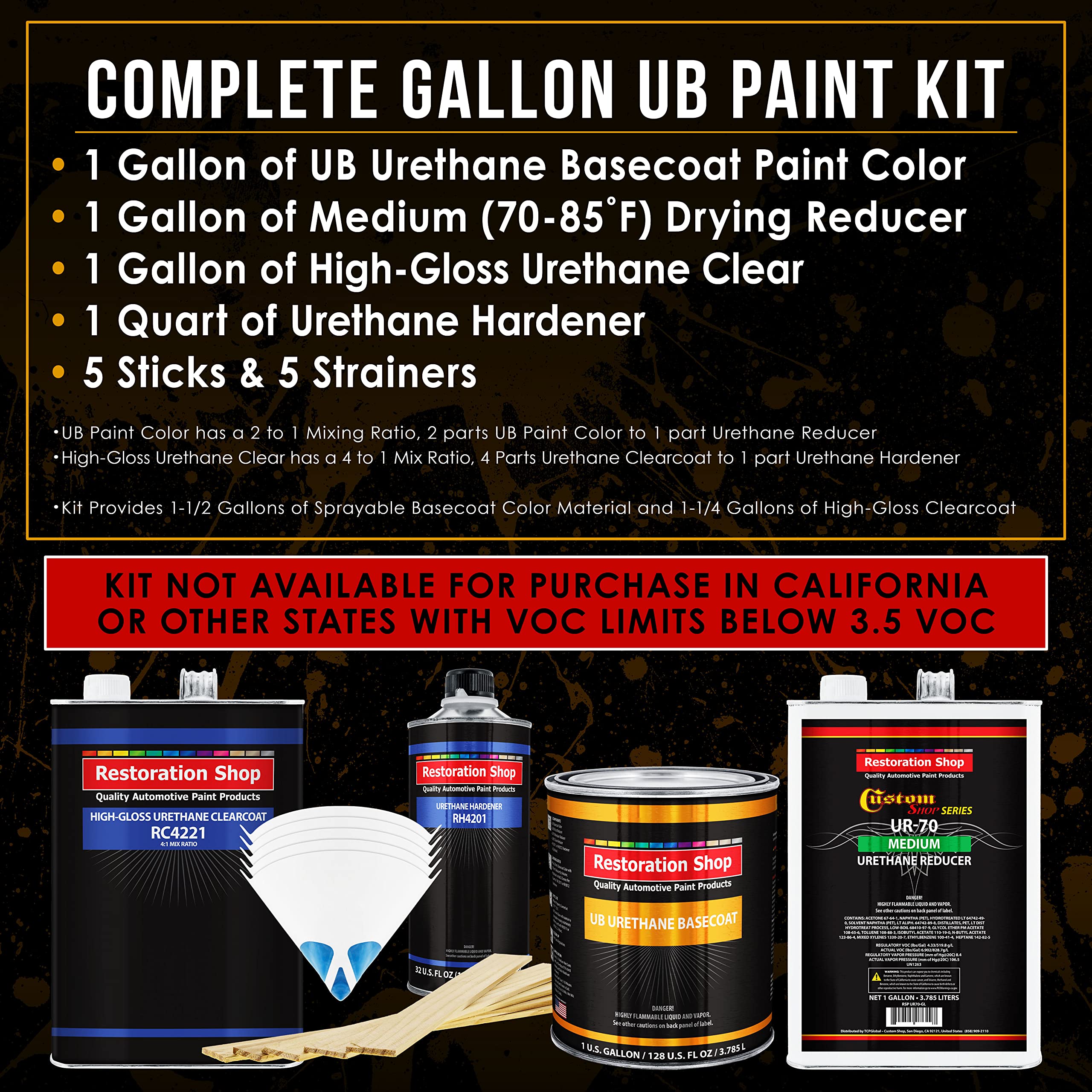Restoration Shop - Championship White Urethane Basecoat with Clearcoat Auto Paint - Complete Medium Gallon Paint Kit - Professional High Gloss Automotive, Car, Truck Refinish Coating