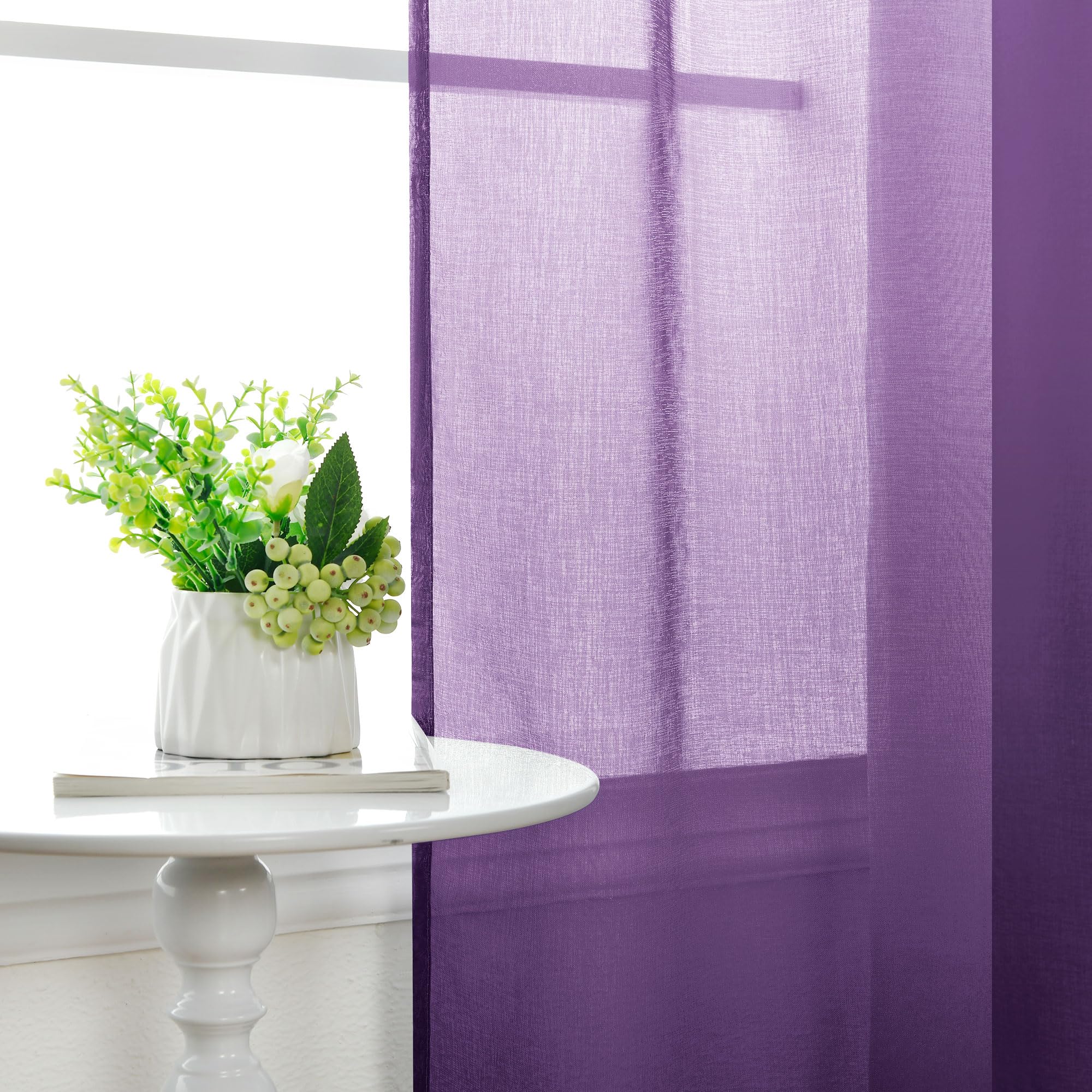 Hiasan Lila Gardinen mit Ösen Vorhänge Halbtransparent Wohnzimmer | Violett Farbverlauf 140x245cm 2er Set, Ösenvorhang Gardine Vorhang aus Voile Moderne Dekoschal für Schlafzimmer Kinderzimmer