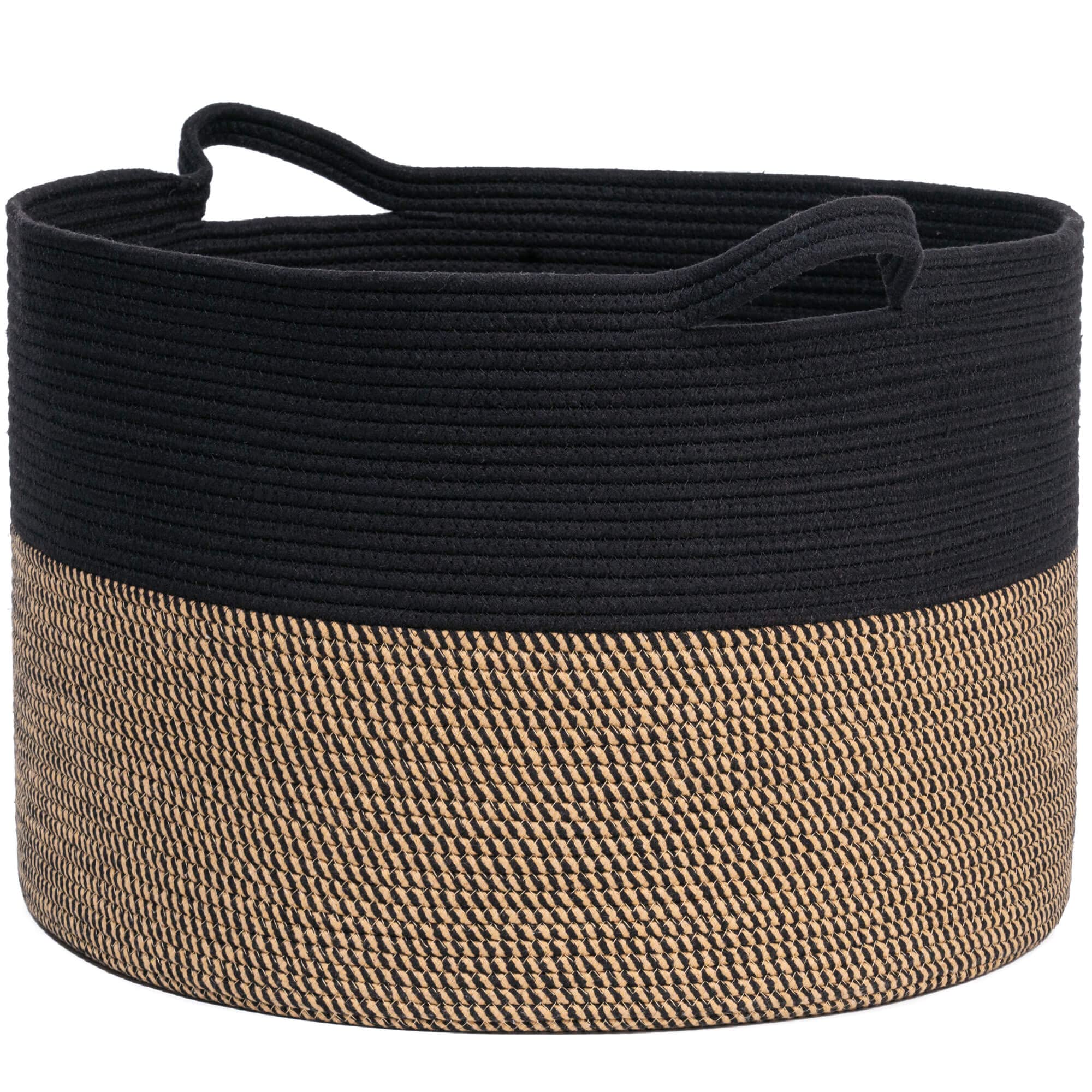 INDRESSME Large Storage Baskets for Organizing, 21.7 x 13.8 Blanket Basket Living Room Dog Toy Bin, Woven Laundry Basket for Dirty Clothes, Pillows, Towel, 90L Mix Black