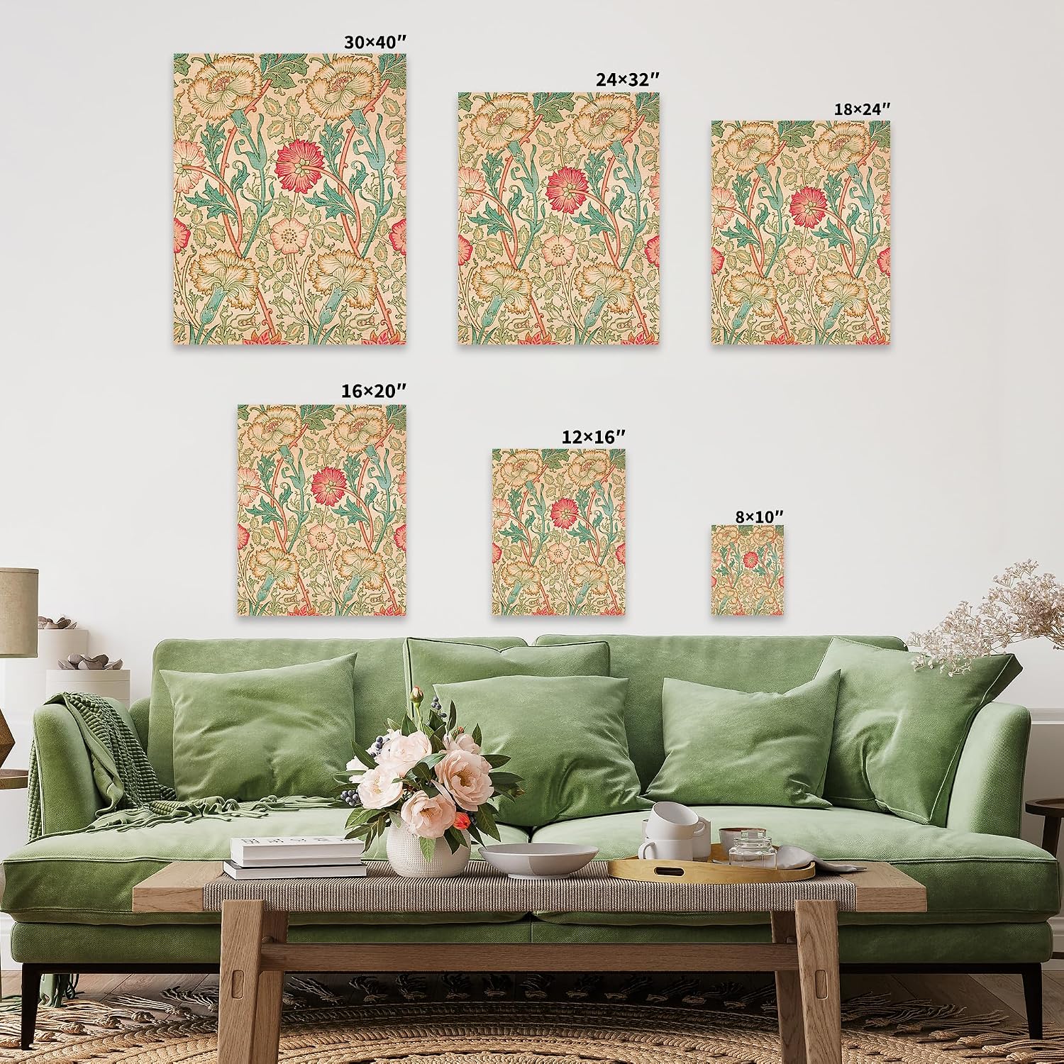 Poster Master Vintage William Morris Canvas - Retro Pink and Rose Print - Flower Art - Textile Pattern Design - Floral Aesthetic Art - Living Room or Office Wall Decor - 8x10 STRETCHED Canvas