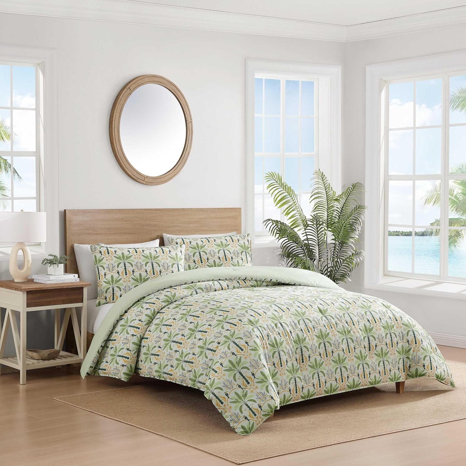 Tommy Bahama - King Comforter Set, 100% Soft Cotton Bed Set for Year Round Comfort, Coastal Bedding with Matching Pillowcases (Mystic Palms Green)
