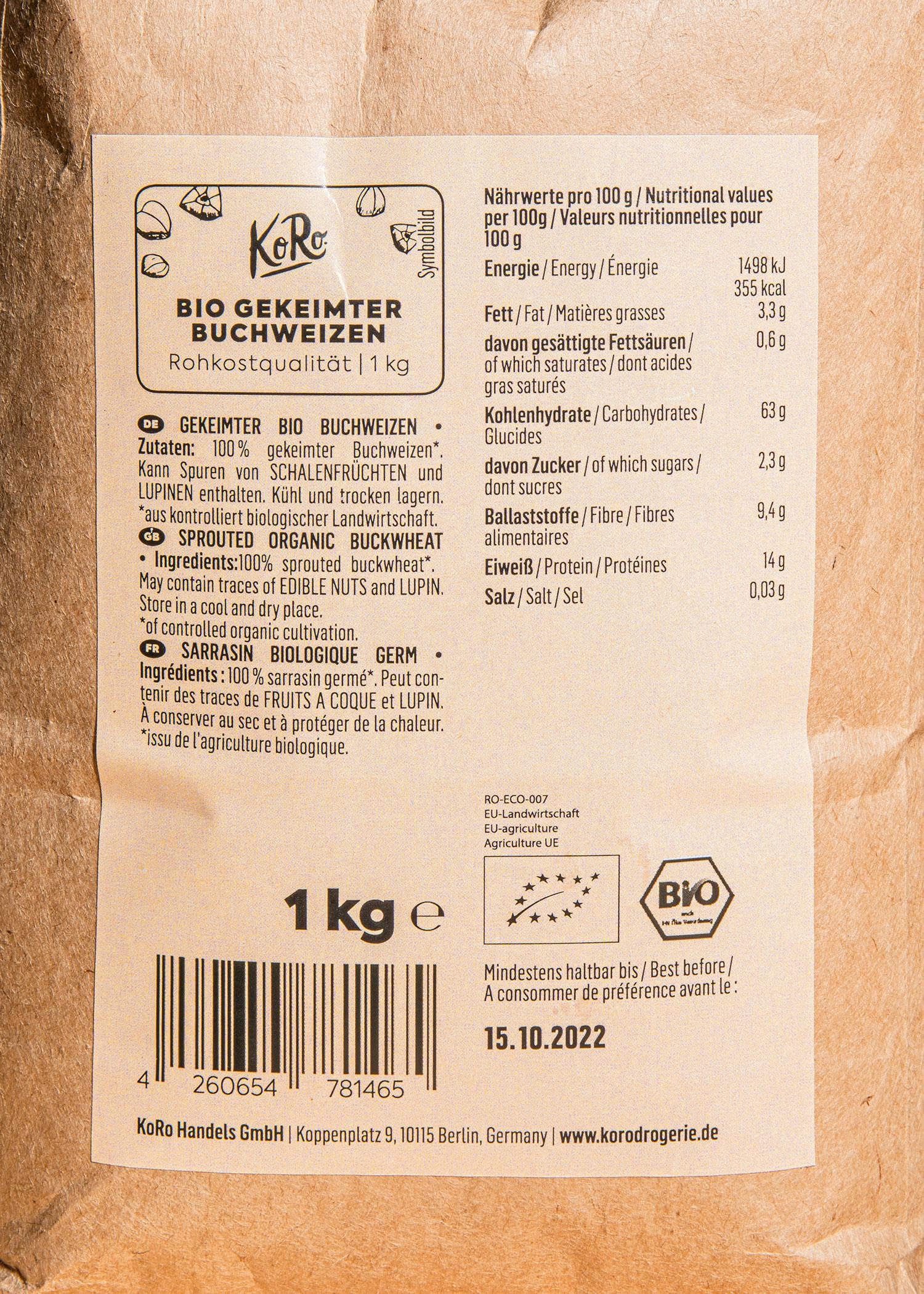 KoRo - Sarrasin germé Bio 1 kg