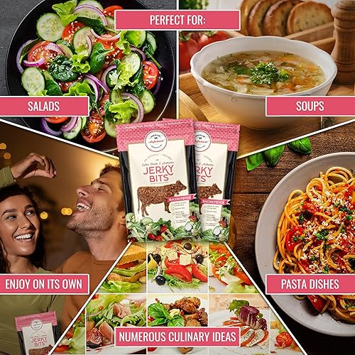 Miniatura 4 de Aufschnitt Jerky Bits - Bocadillos saludables hechos de carne de res y pollo, con alto contenido de proteínas, Kosher, Halal y Keto (paquete de 2,