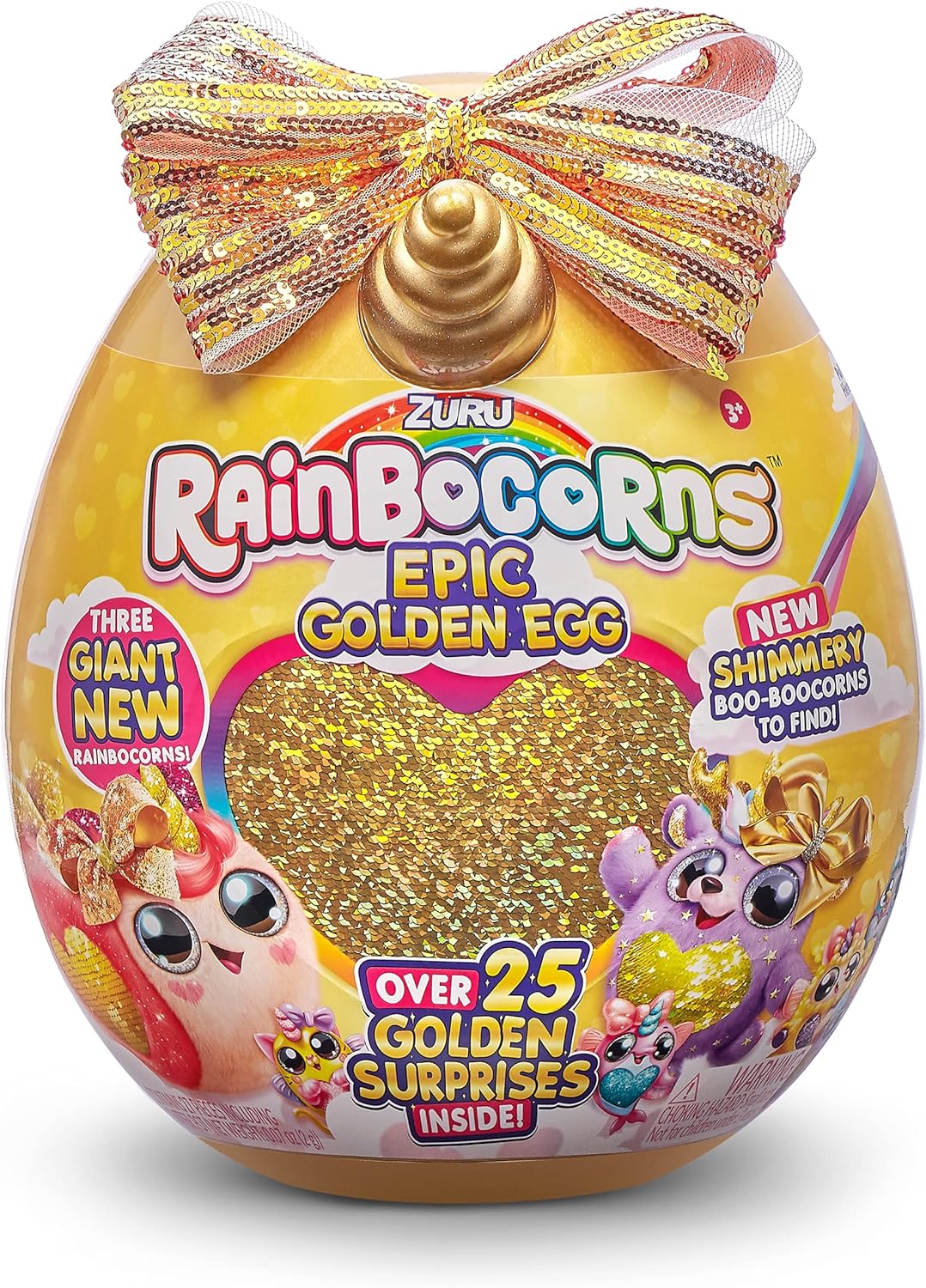 Rainbocorns Epic Golden Egg by ZURU (Reindeer), Girls Toy Includes Stuffed Animal with 25+ Golden Surprises, with Rings, Stickers, Bows, and More - Girls Gift Idea
