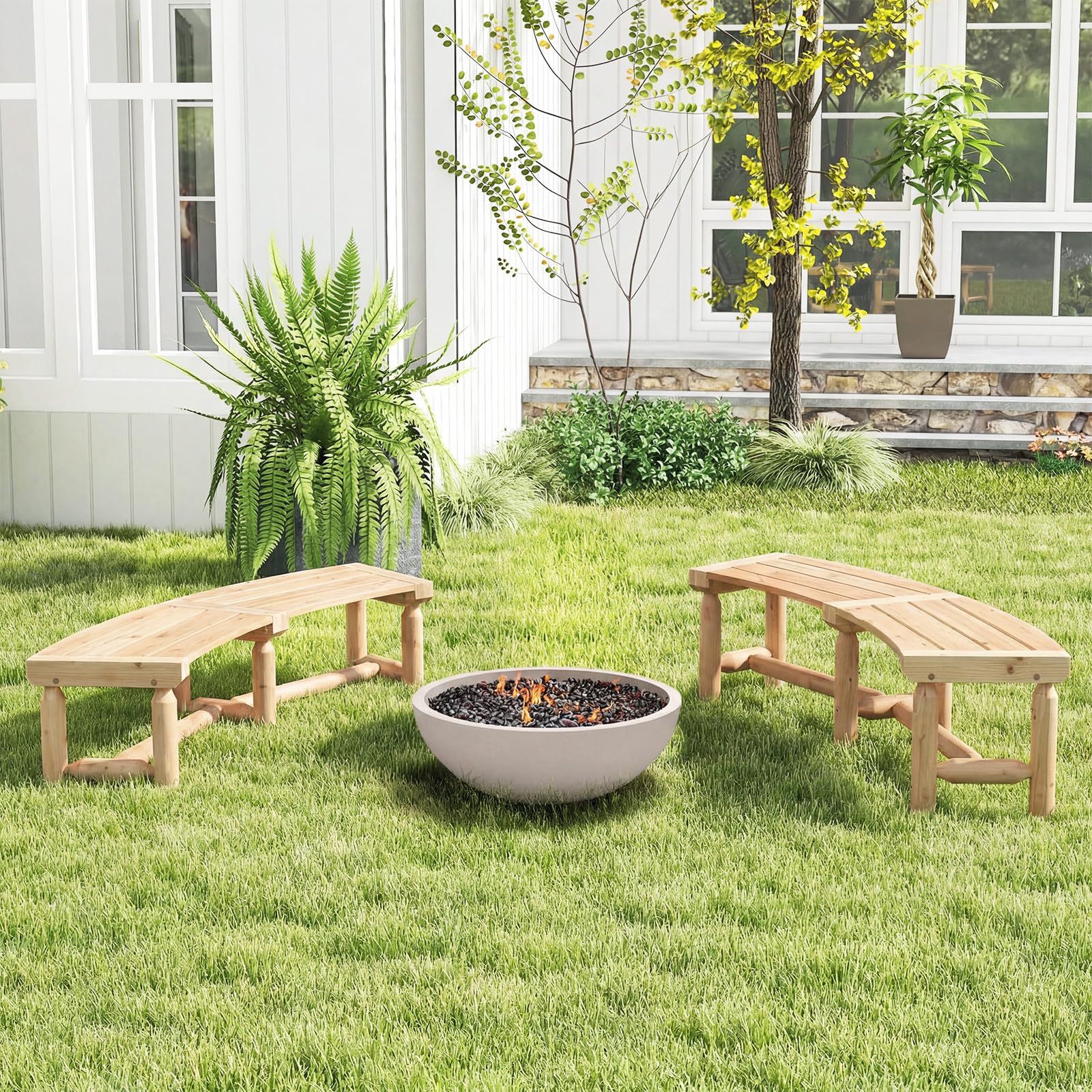 COSTWAY Panchina da Esterno in Legno per 2-3 Persone, Portata 325 kg, Panca Curva con Sedile Ampio e a Doghe, Panchina da Balcone, Giardino e Cortile (Naturale)