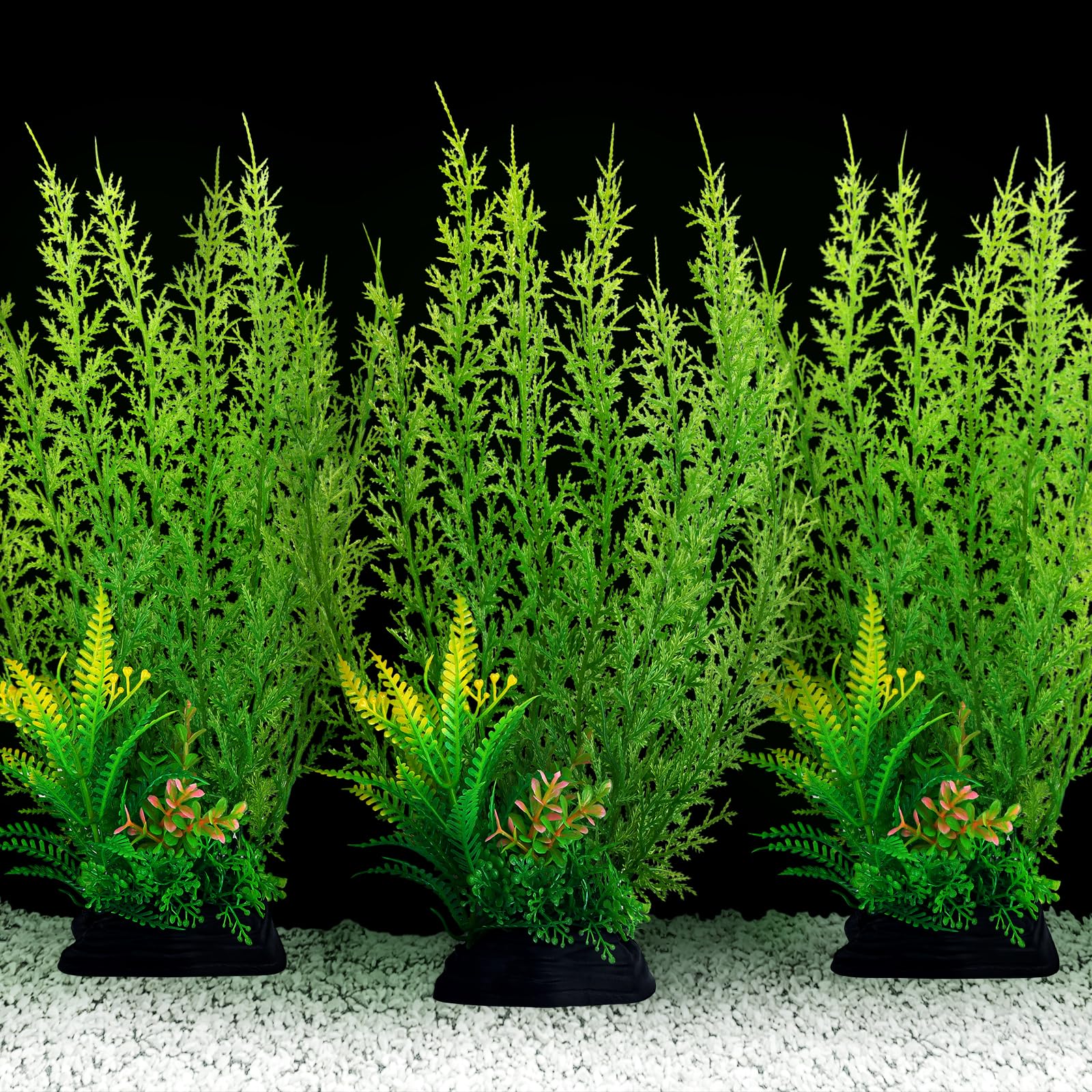 QUOZUO 3pcs Large Green Plastic Aquarium Plants Decor