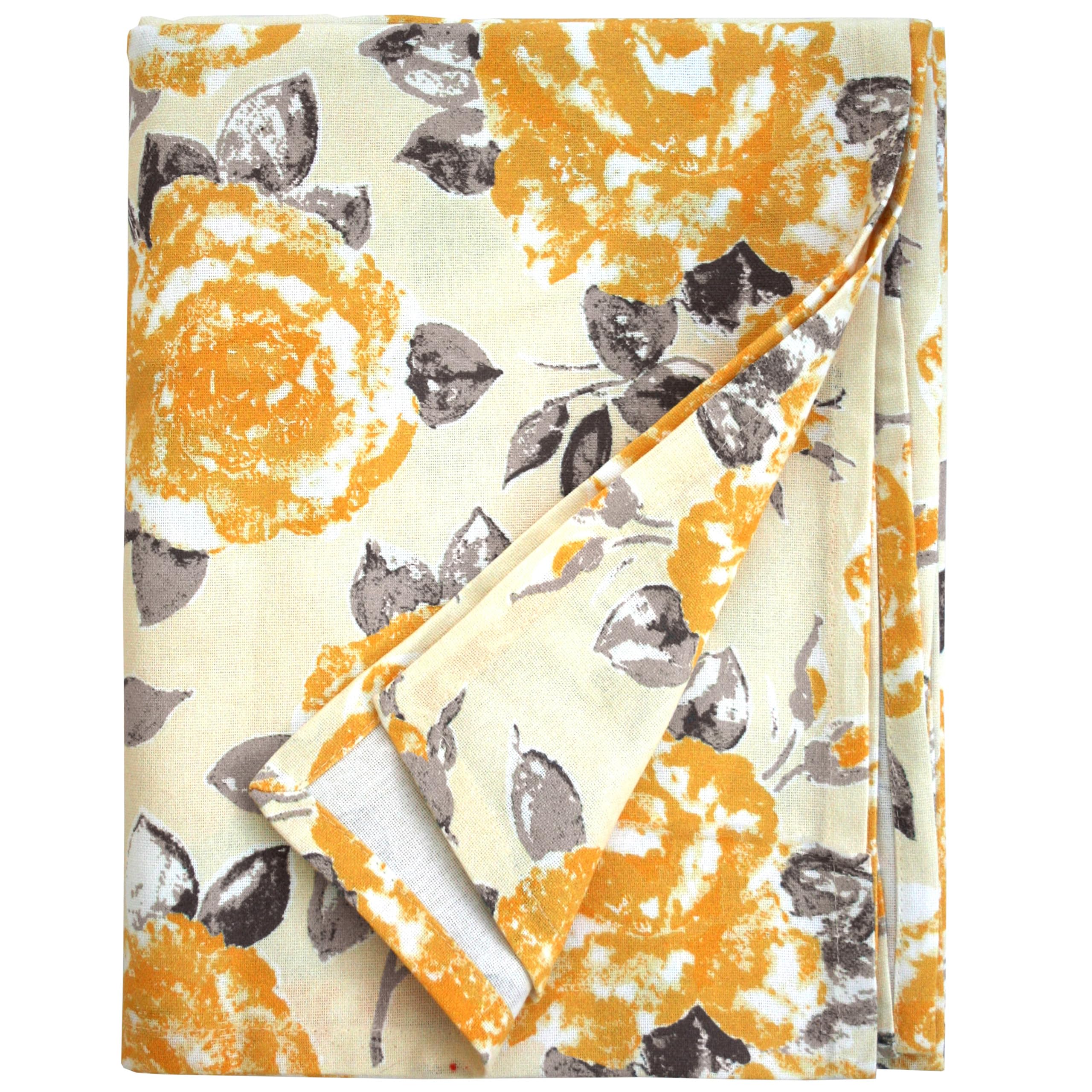 Ragged Rose Gold Rose Cotton Tablecloth For A 6-7 Ft Table - Versatile Table Cloth With Simple Embroidered Hem - Indoor & Outdoor Decor For Living Room, Kitchen, & Garden