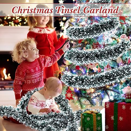 Miniatura 10 de Guirnalda de oropel de Navidad de 72 pies de largo con brillantina, decoración colgante de árbol de Navidad para fiestas, vacaciones, boda,