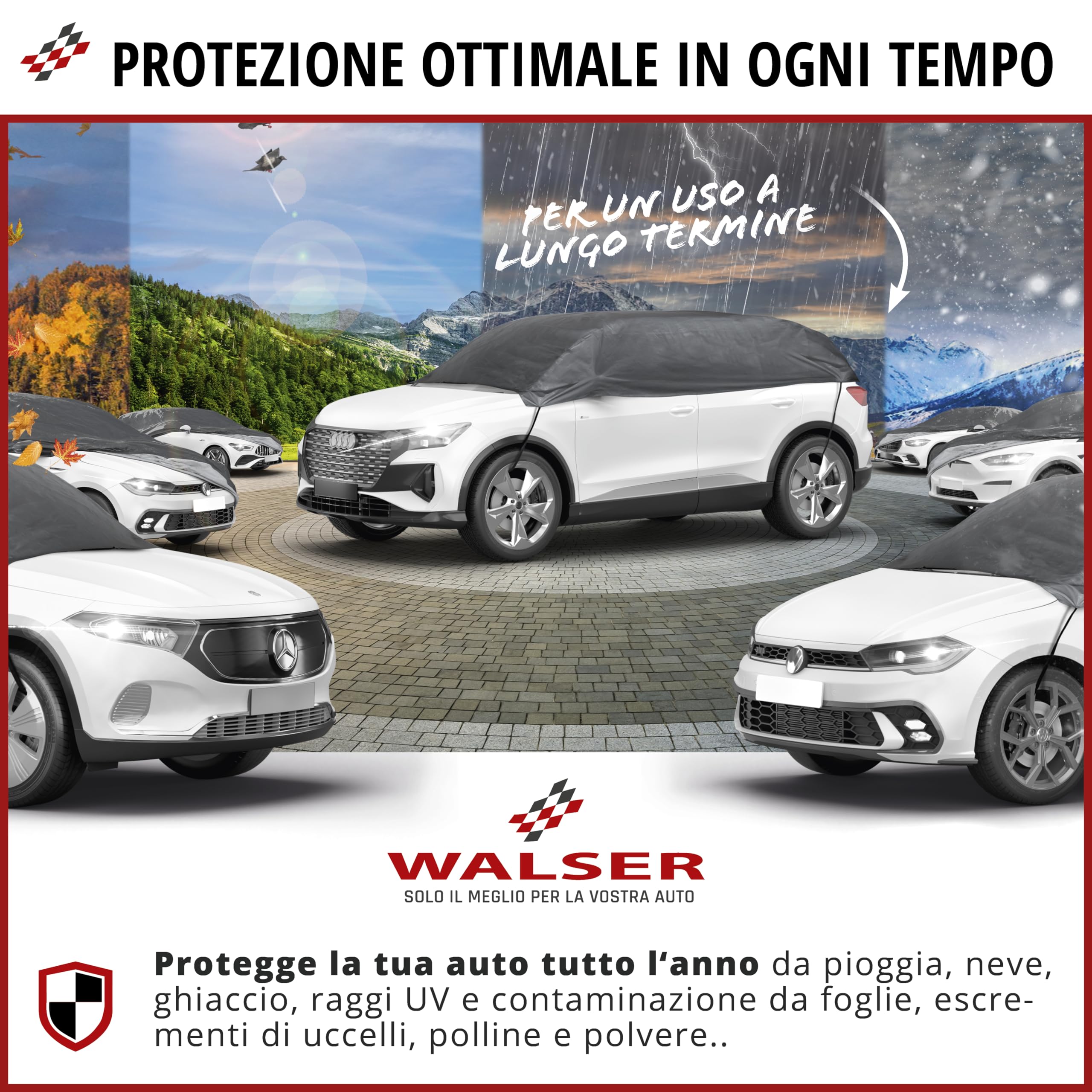 WALSER Telone per auto All Weather, 100% telone per auto resistente alle intemperie, Copertura veicolo mezzo garage Misura 2 Veicolo grigio