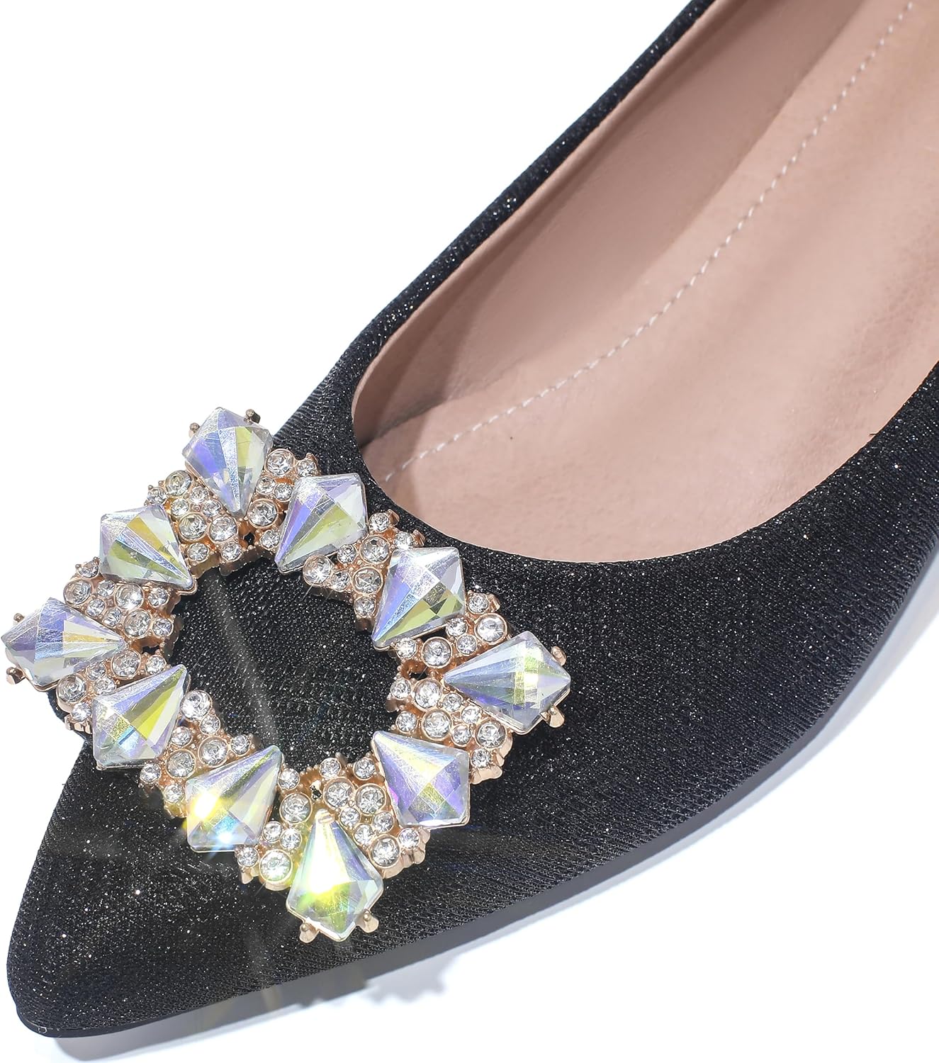 Women's Chunky Low Block Heels Rhinestone Pointed Toe Pumps Comfortable Slip on Work Dress Wedding Shoes Black Size 9.5 - Image 5