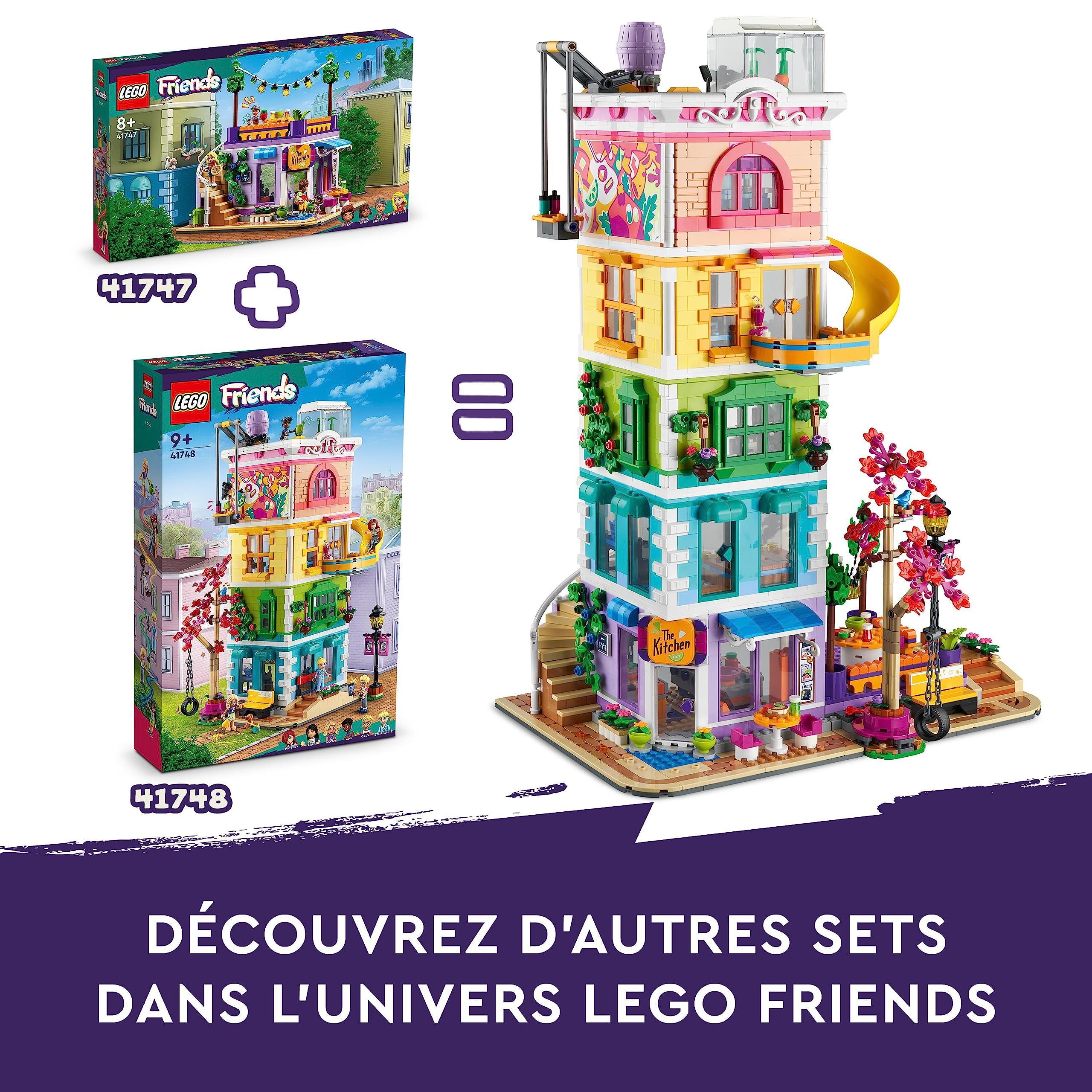 LEGO Friends La Cuisine Collective de Heartlake City - Jeu de Rôle avec Accessoires de Maison - Inclut 3 Mini-Poupées Plus Figurine Churro Le Chat - À Combiner avec Le Centre Collectif (41748) 41747