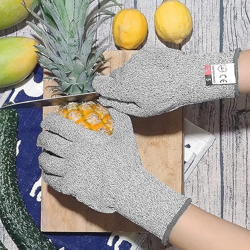 Miniatura 8 de DEYAN Guantes resistentes a cortes, 2 pares de guantes de corte de seguridad de grado alimenticio, protección de nivel 5, utilizados para corte de