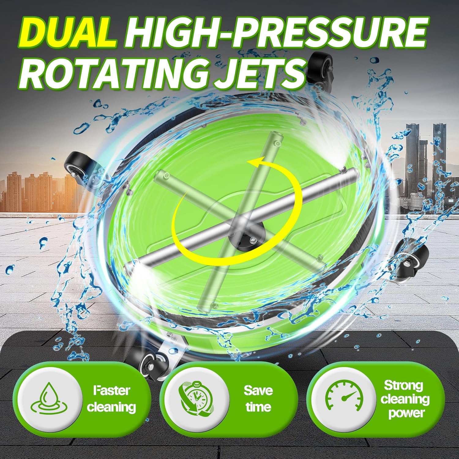 19インチ 高圧洗浄機表面クリーナー ホイール4個付き - ステンレススチール表面クリーナー 高圧洗浄機アタッチメント用 コンクリー