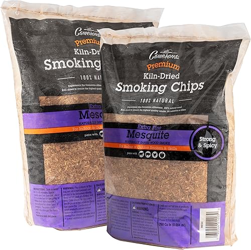 Camerons Productos Chips para ahumar - (Mesquite) - Secado al horno, bolsa de 4 libras, 260 pulgadas cúbicas. - Astillas de barbacoa, virutas de