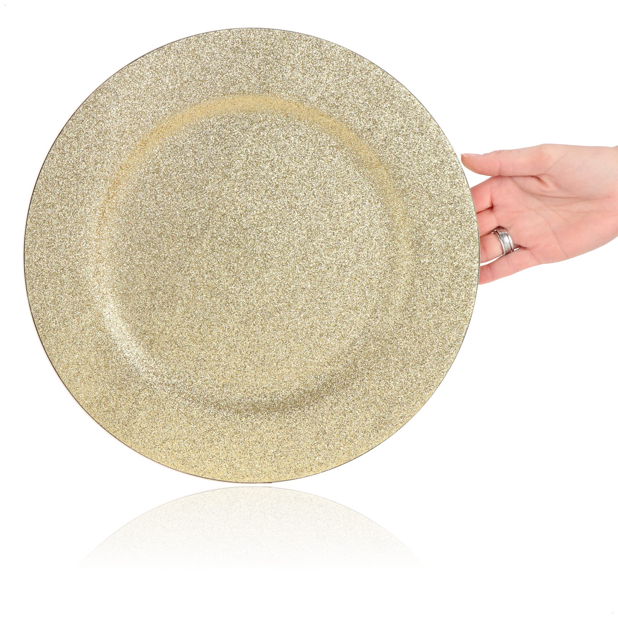 com-four® 4x assiettes de présentation - soucoupes monochromes scintillantes réutilisables comme décorations de table - assiettes décoratives pour mariages, fêtes de famille ou Noël - Ø 33 cm