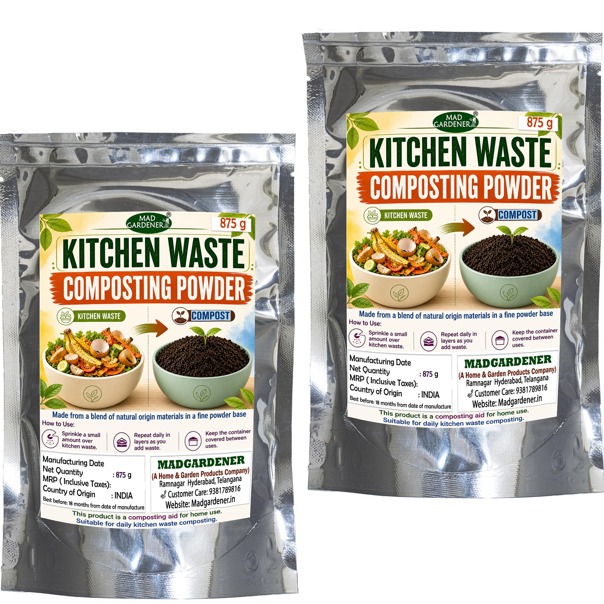 Kitchen Waste Composting Powder 1750 g (Pack of 2 x 875 g) for Home Composting, Fine Powder for Daily Kitchen Waste Handling, Suitable for Compost Containers,-image-19