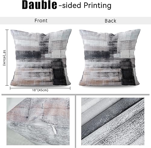 Miniatura 7 de Juego de 2 fundas de almohada abstractas de terciopelo negro y blanco y negro fundas de almohada modernas color gris suaves y elegantes para sofá