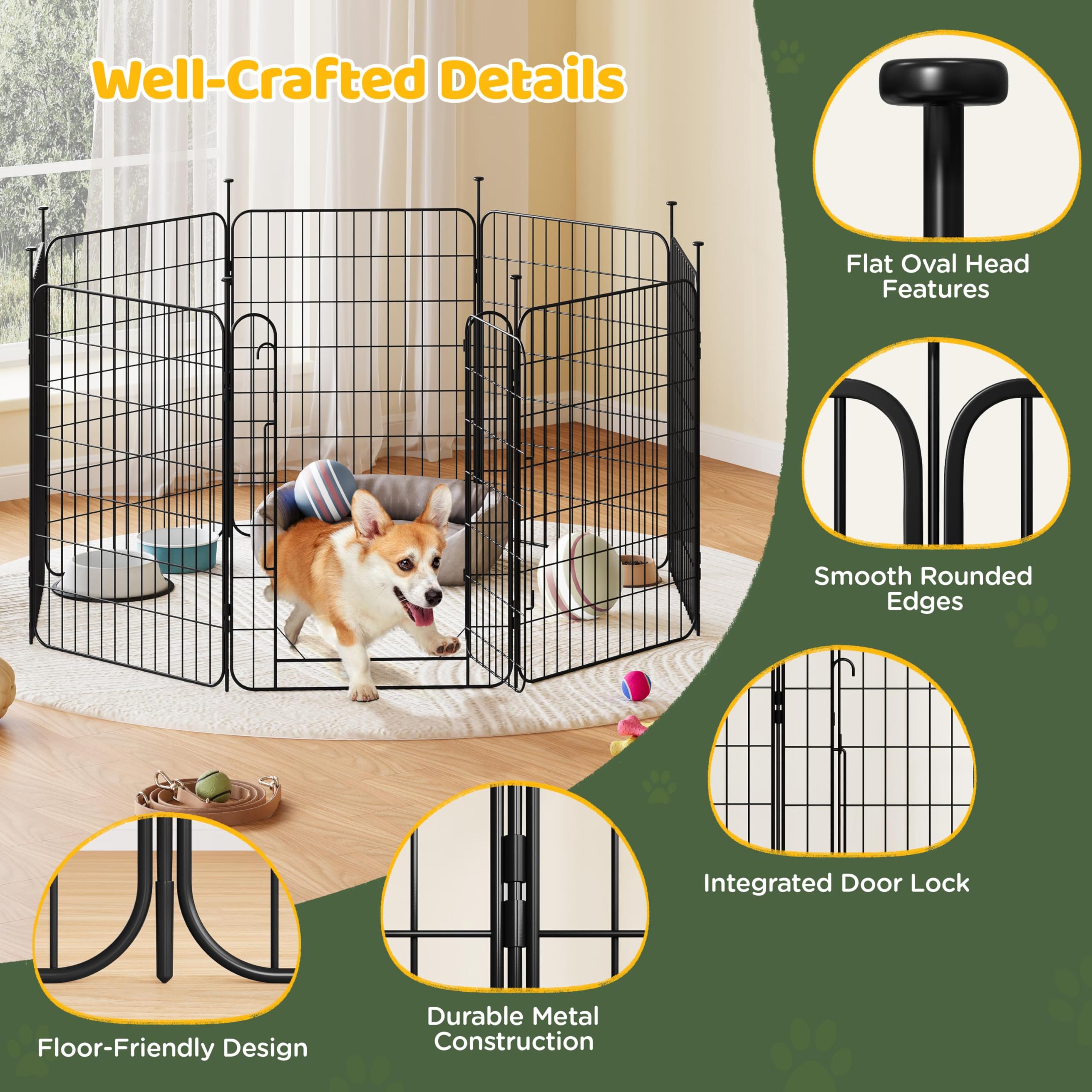 Yaheetech 8 Panneaux Parc pour Chien 60 x 80cm Enclos Chiens Interieur Cage Pliant Métal Extérieur